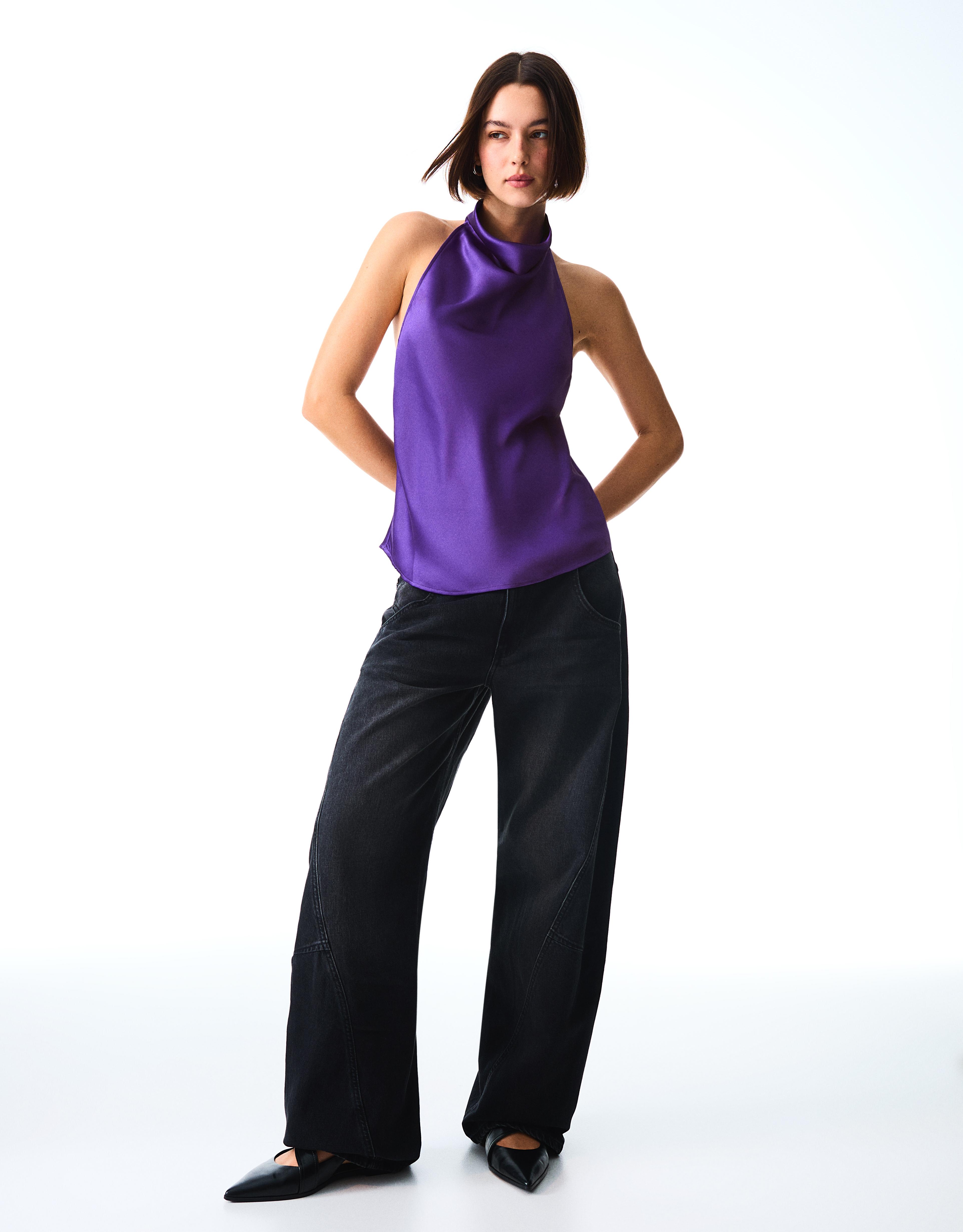 Draped sateen top — Violet