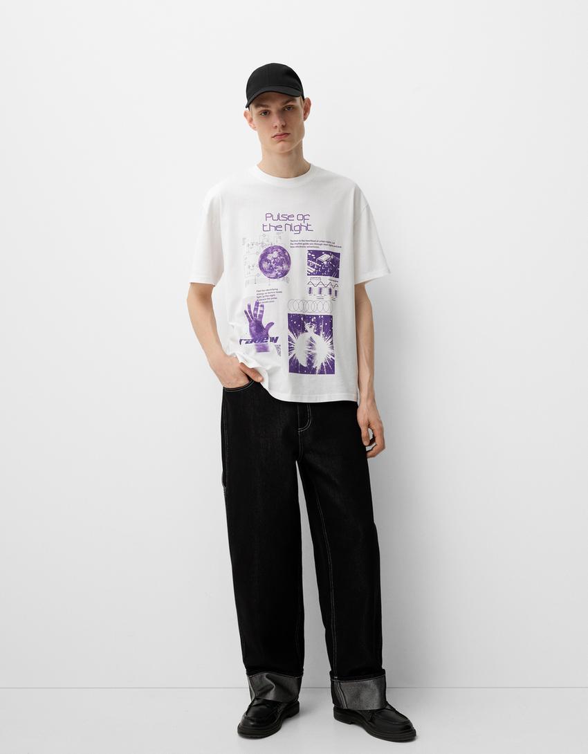 Bershka Wearable Art short sleeve T-shirt-White-4