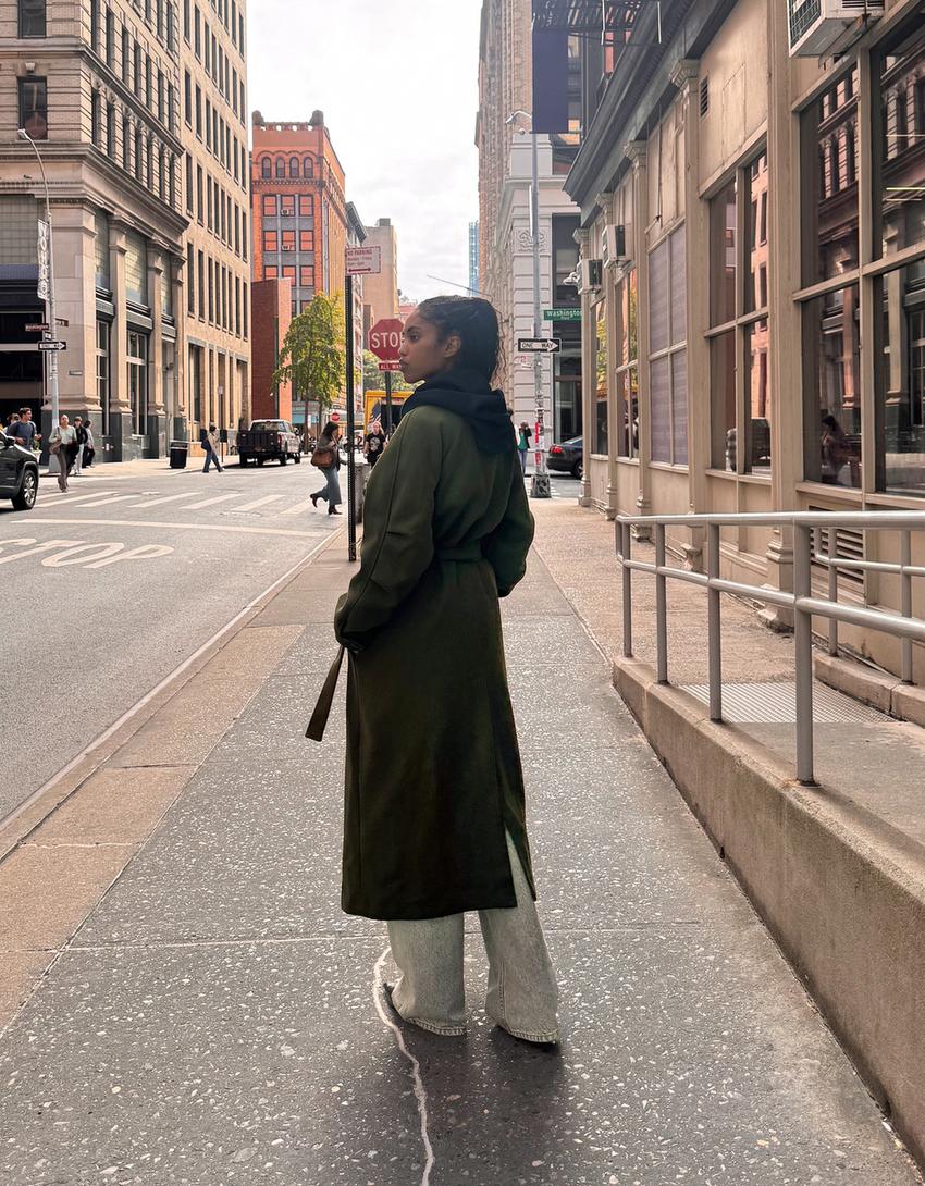Manteau en laine oversize avec ceinture-Kaki