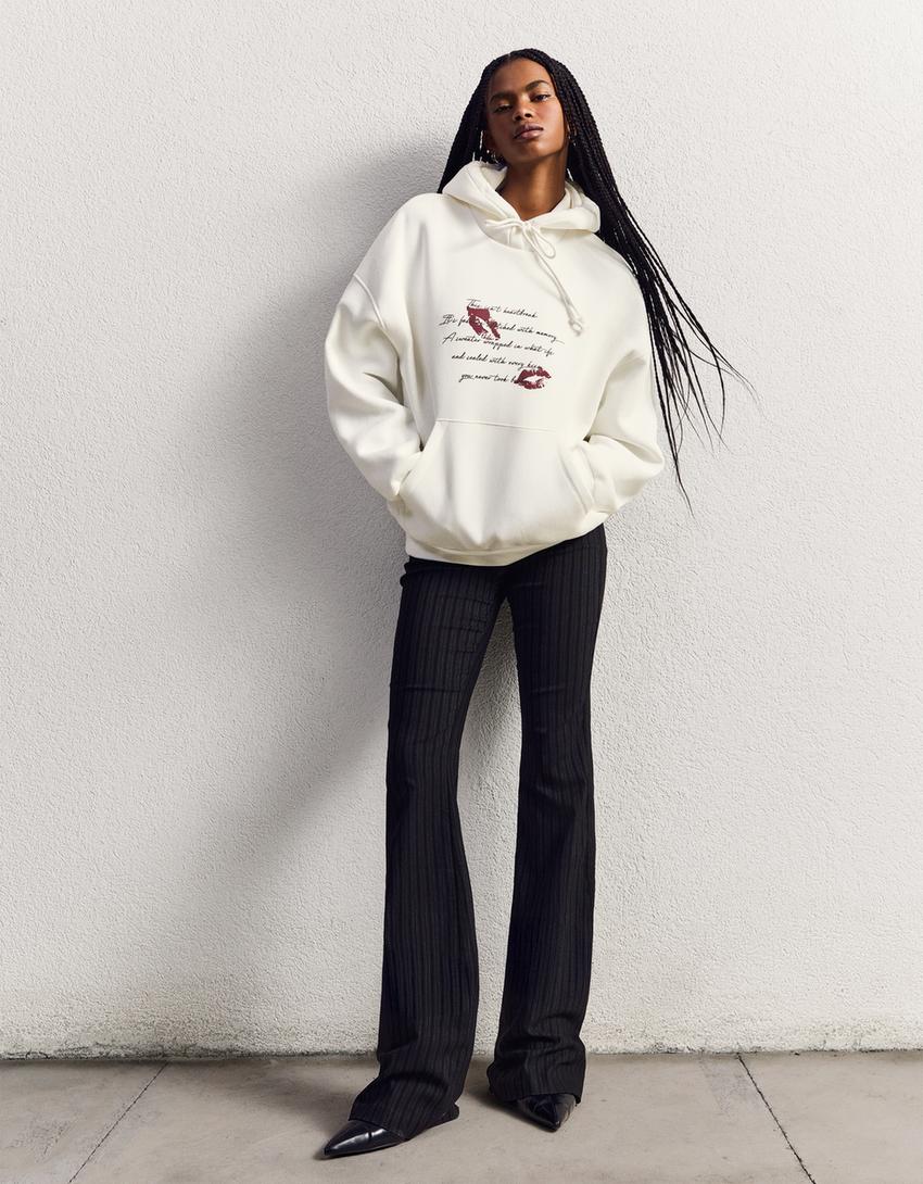 Sweatshirt capuz estampado-Cru