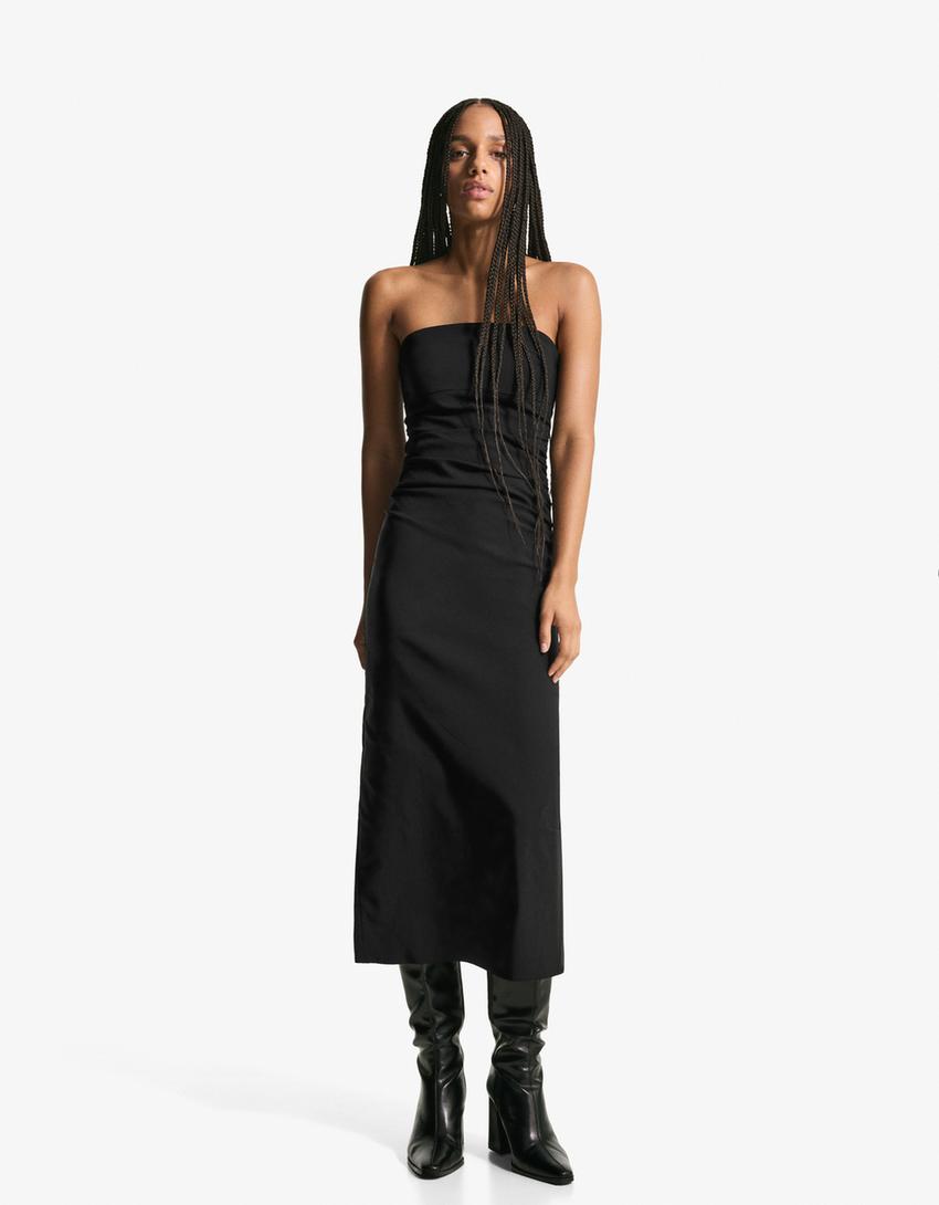 Vestido midi bandeau bengalina-Negro