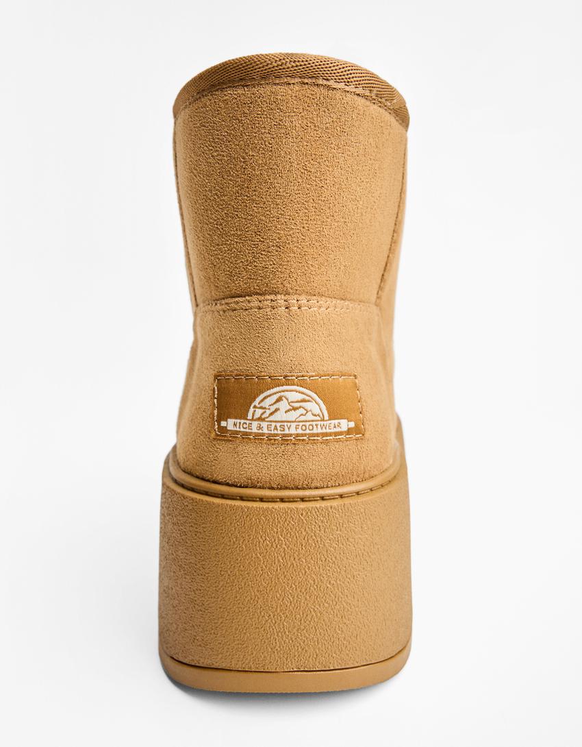 Platform ankle boots with faux fur lining-CAMEL-1