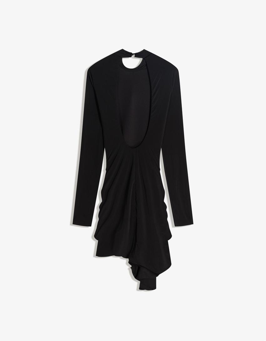 Vestit mini faixí frunziment flor-Negre