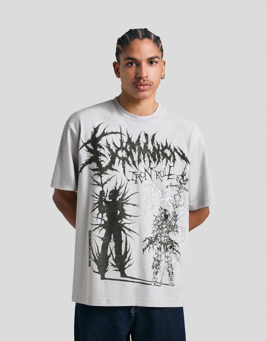 Camiseta manga corta print-Gris