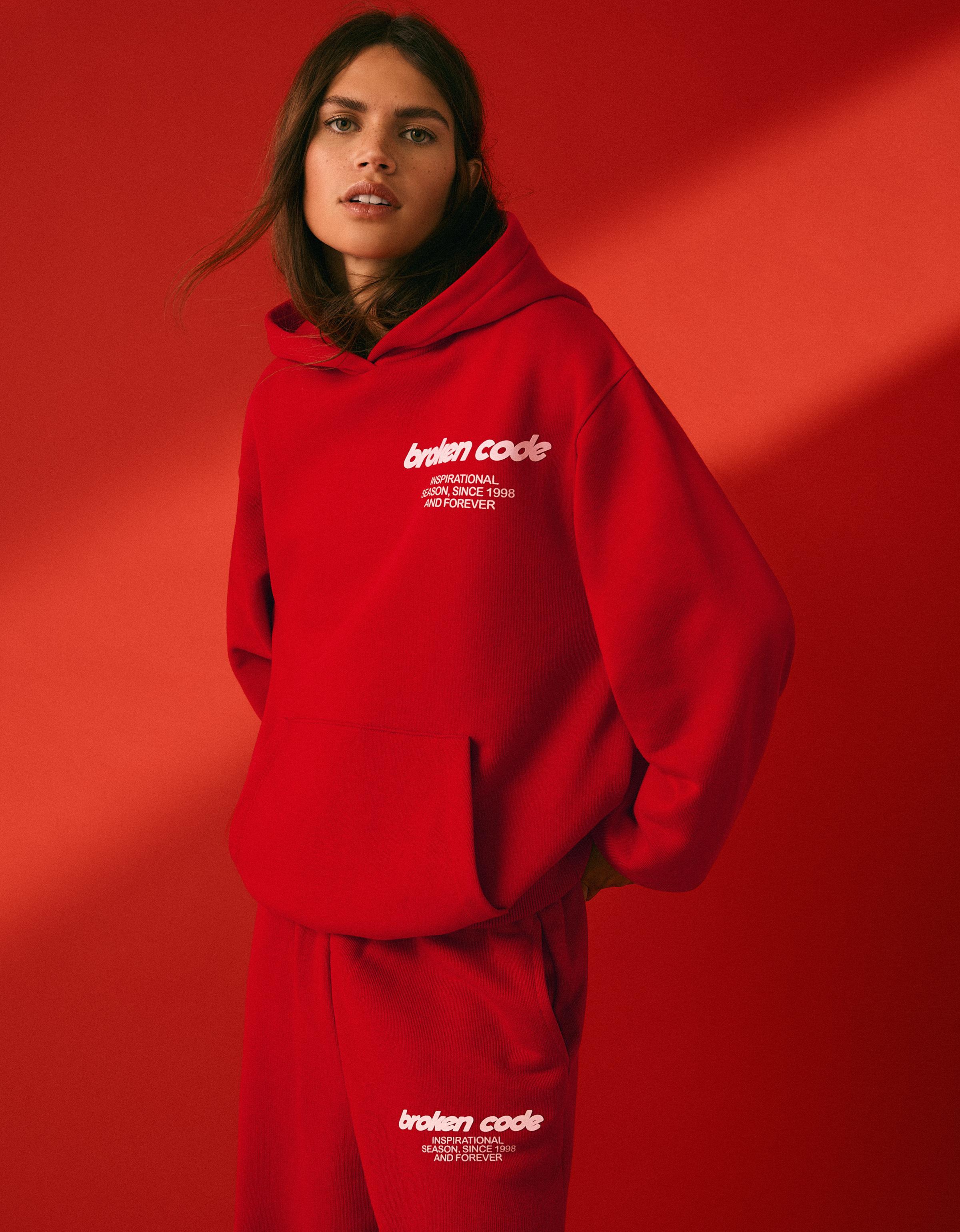 Bershka Kapuzenpullover Mit Print Damen S Rot