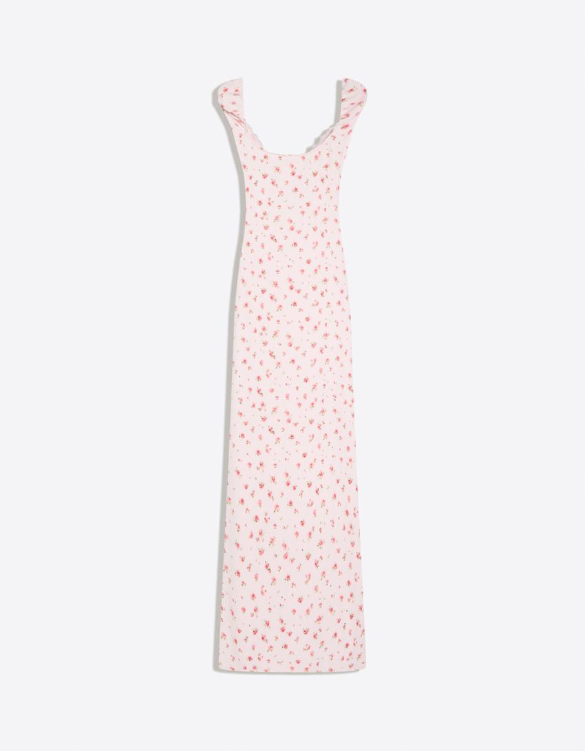 Printed lace midi dress-Pink