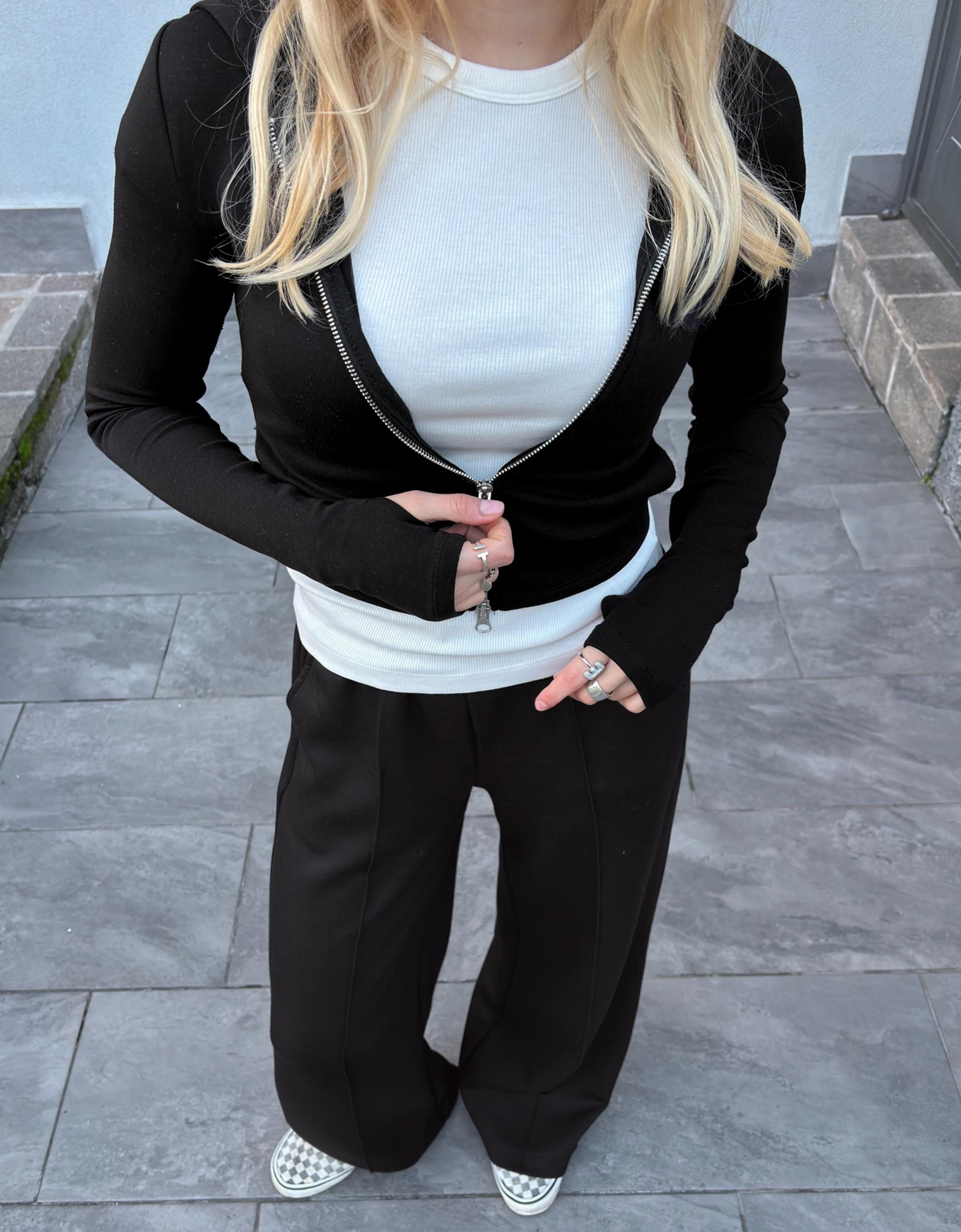 Soft zip-up modal hoodie — Black