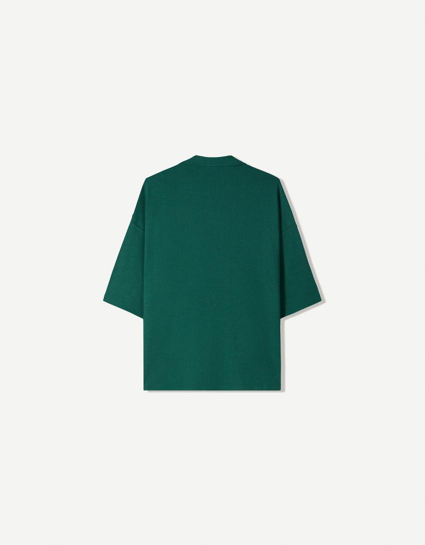 Oversize-Poloshirt mit kurzen Ärmeln und Print-Grün
