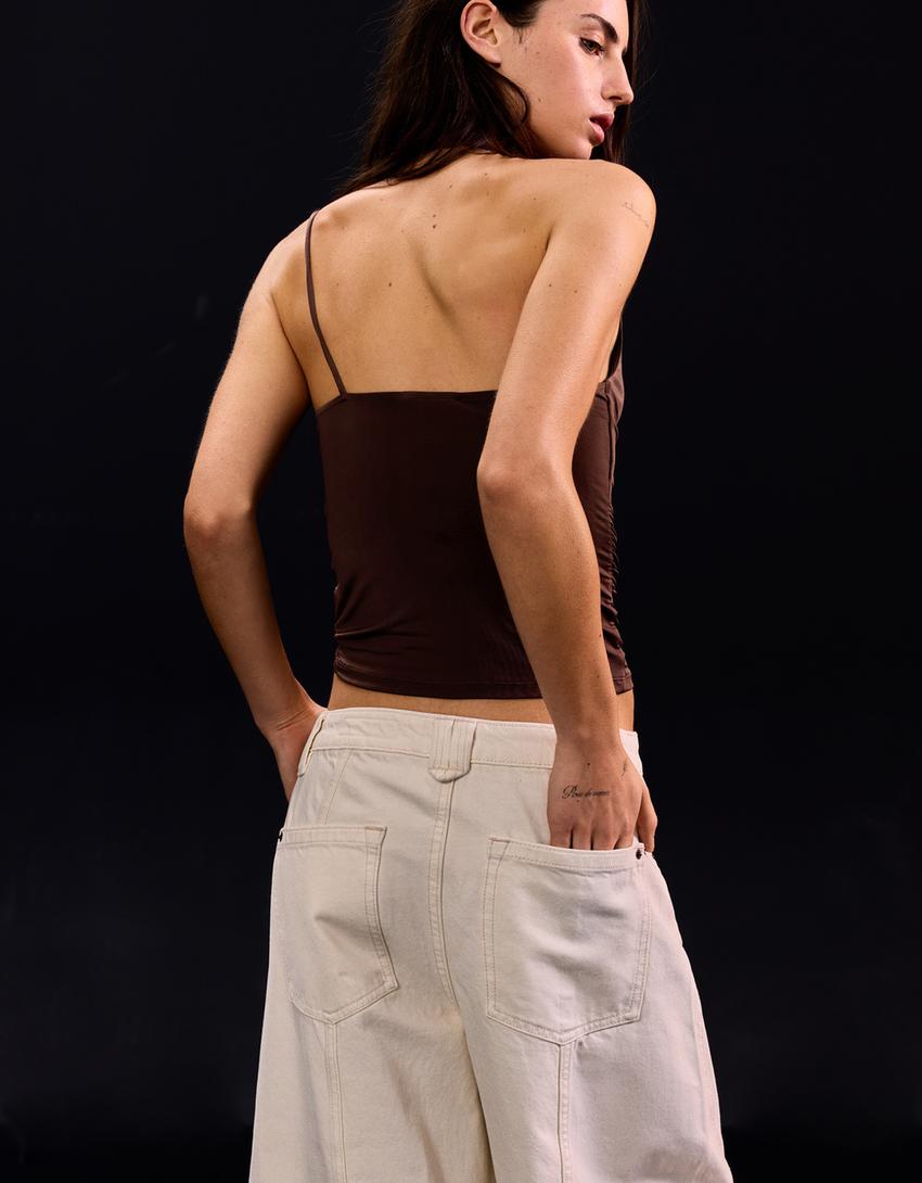 Asimetrik fular top-Kahverengi