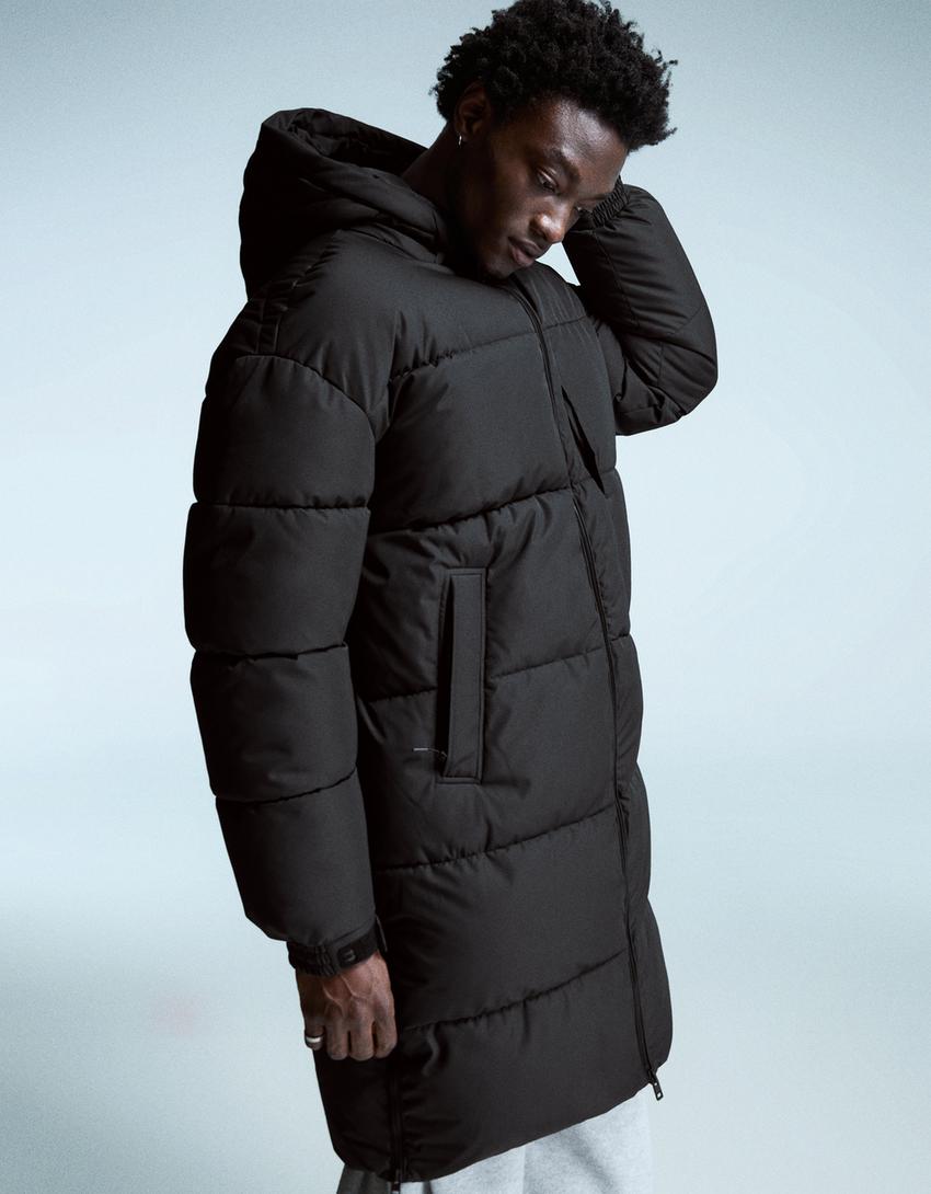 Long puffer coat-Black
