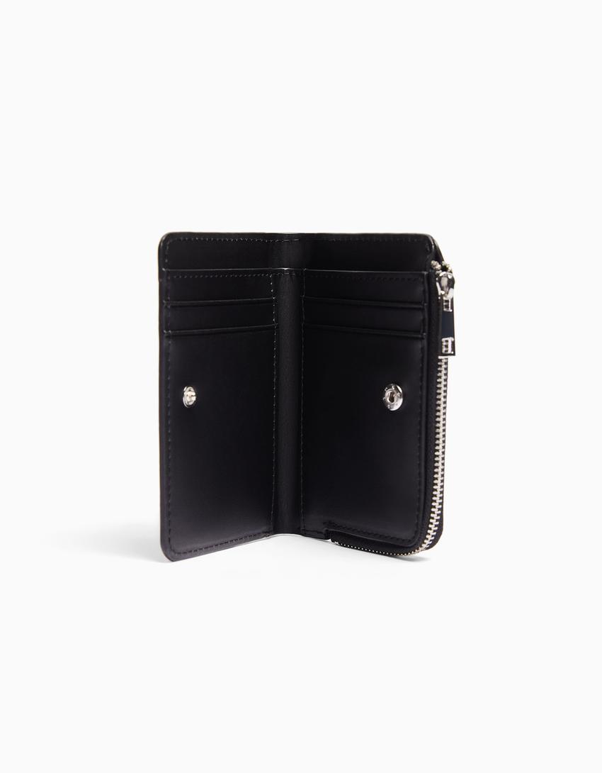 Embossed faux-patent-finish animal print purse-Black