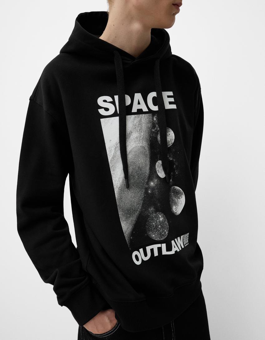 Sweat Bershka Wearable Art capuche oversize-Noir-5