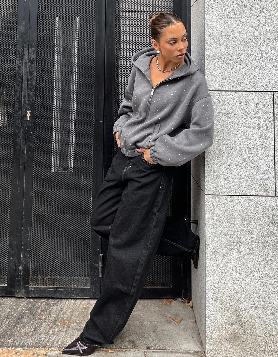 Shimmery neoprene-effect hoodie