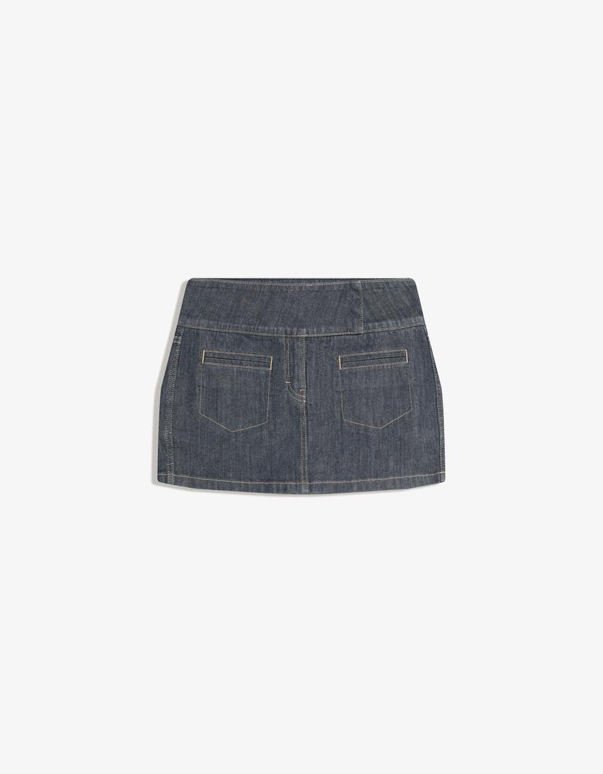 Falda pantalón denim cintura alta-Marino