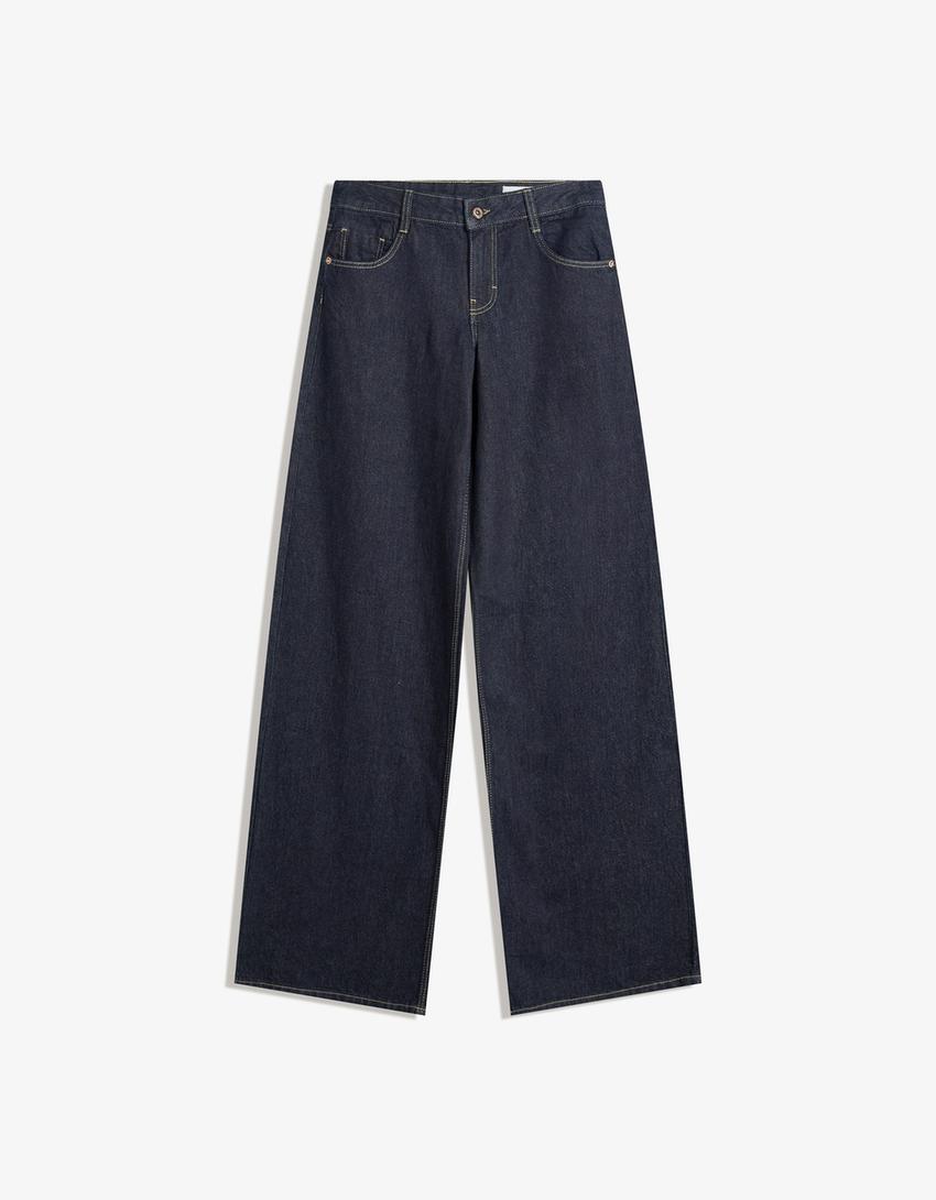 Jeans wide leg low waist-Marinho-0