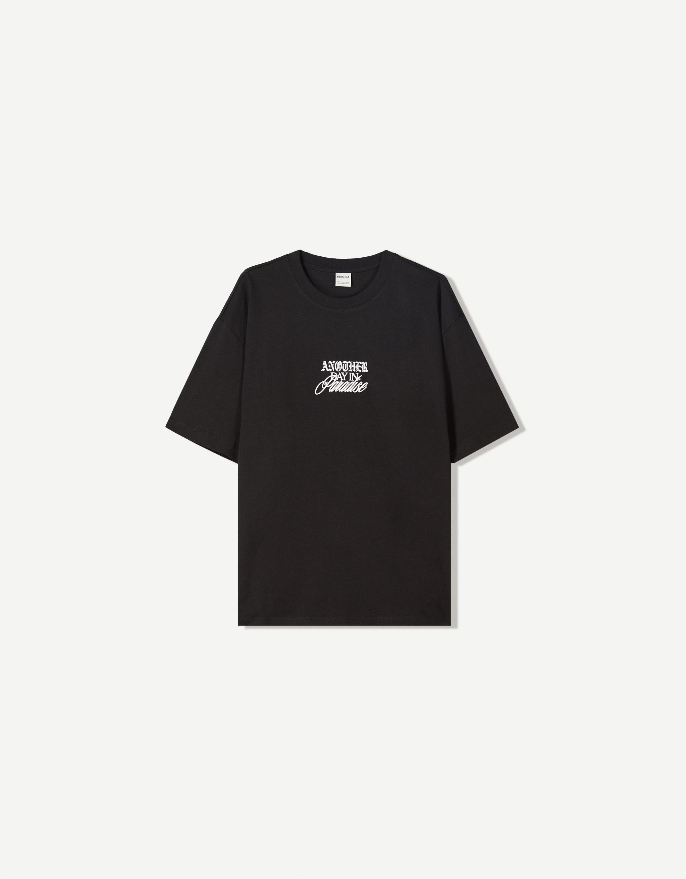 Bershka T-Shirt Mit Kurzen Ärmeln Und Print Herren Xl Schwarz