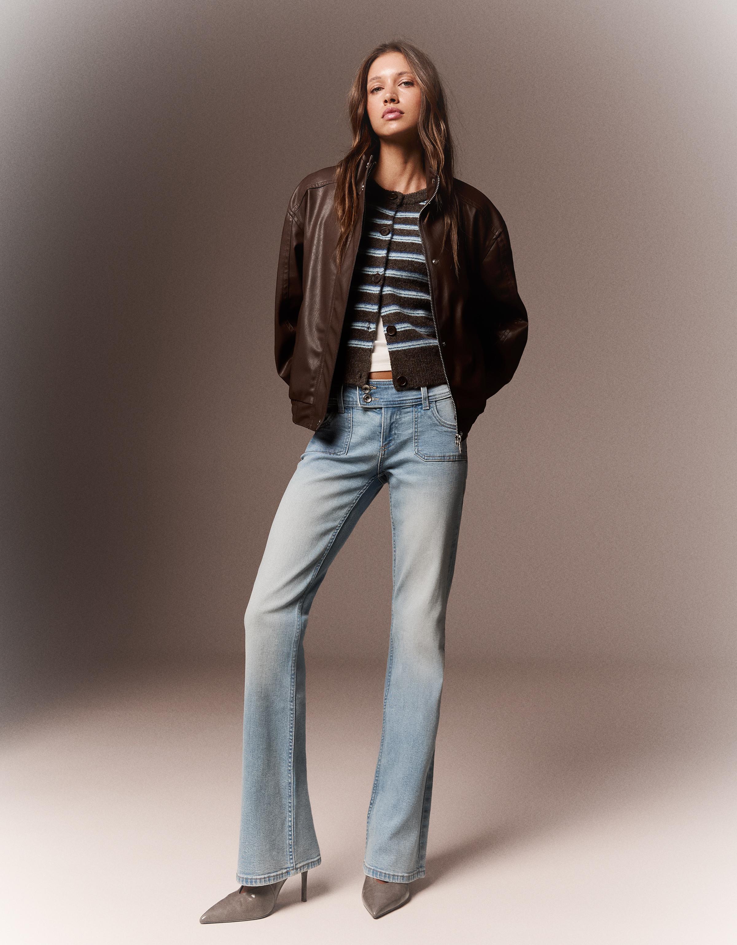 Bershka Cazadora Efecto Piel Mujer Marrón