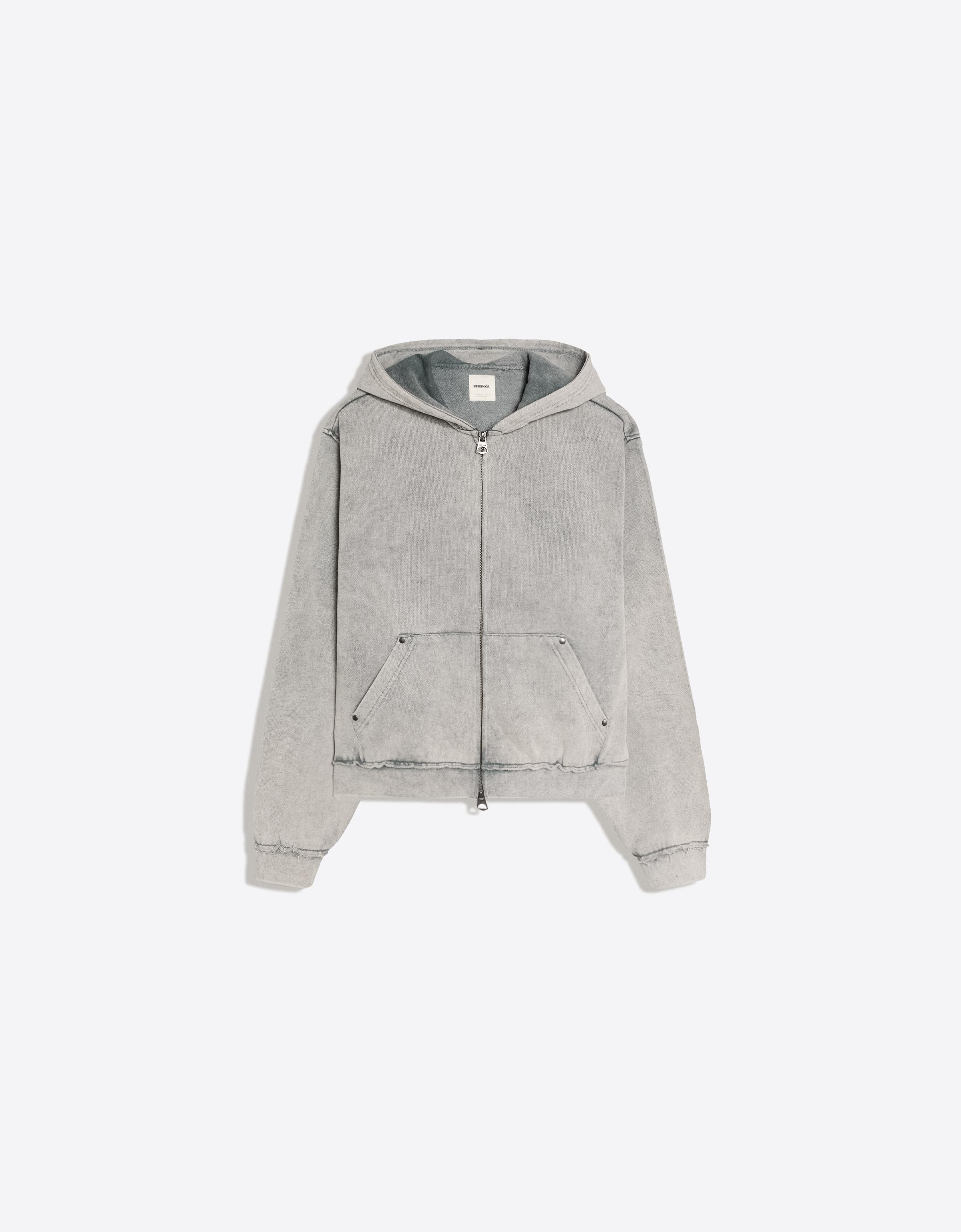 Studded zip-up hooded sweatshirt — Grey