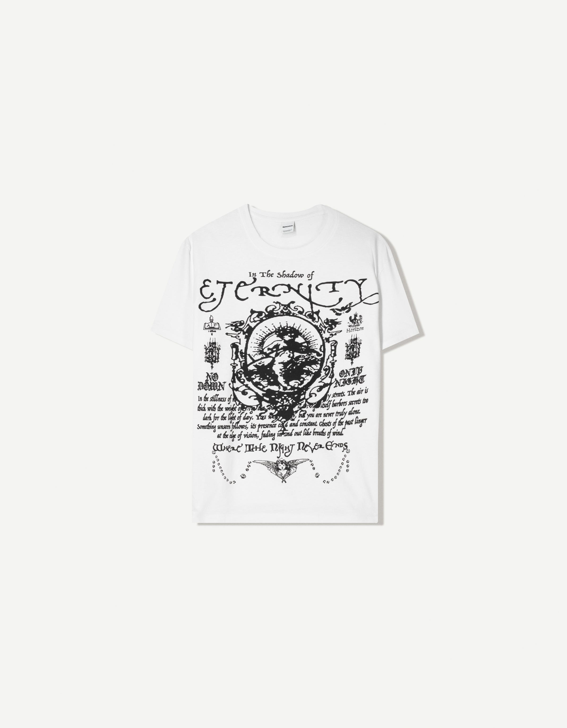 Bershka T-Shirt Mit Print Und Kurzen Ärmeln Herren M Weiss
