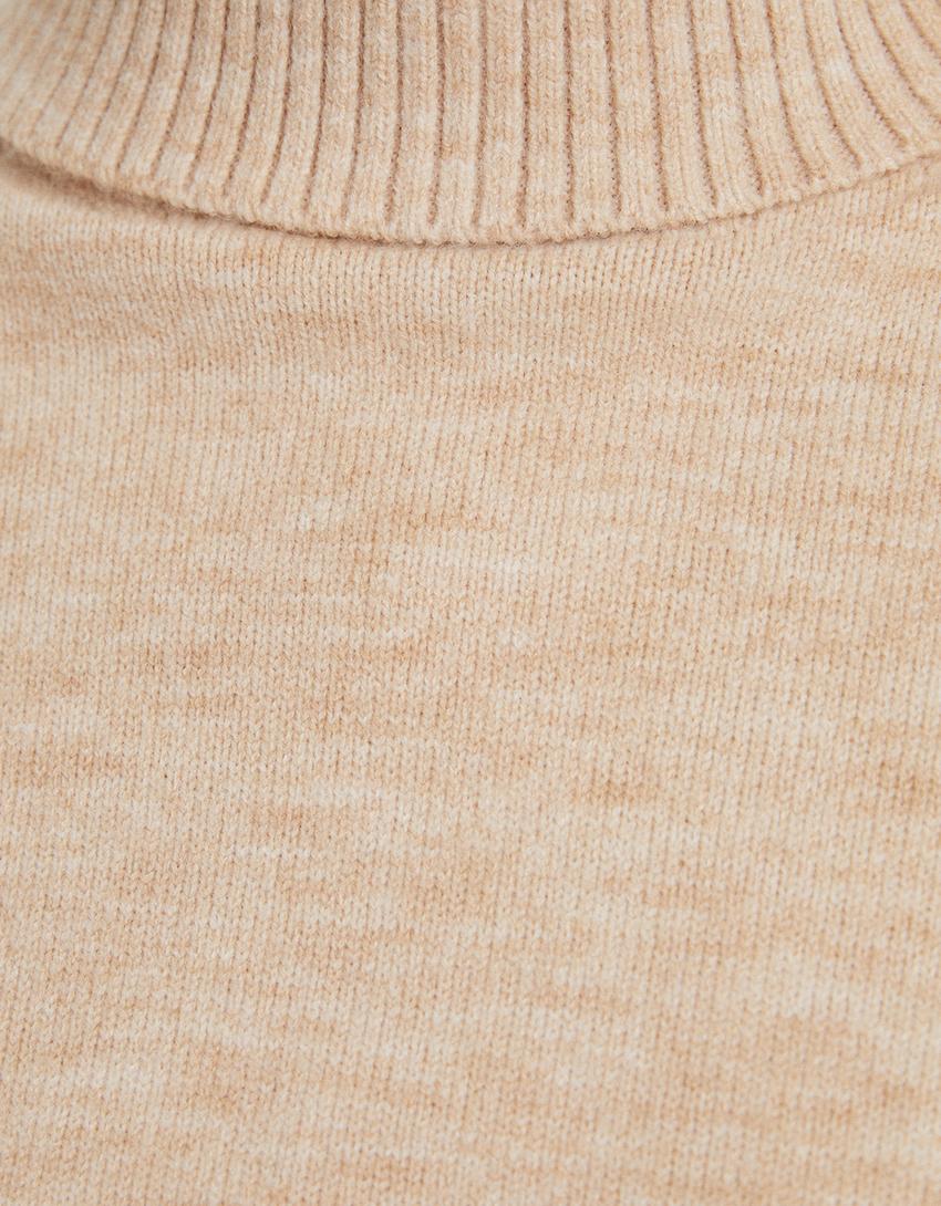Pull rayé col roulé-Sable-5