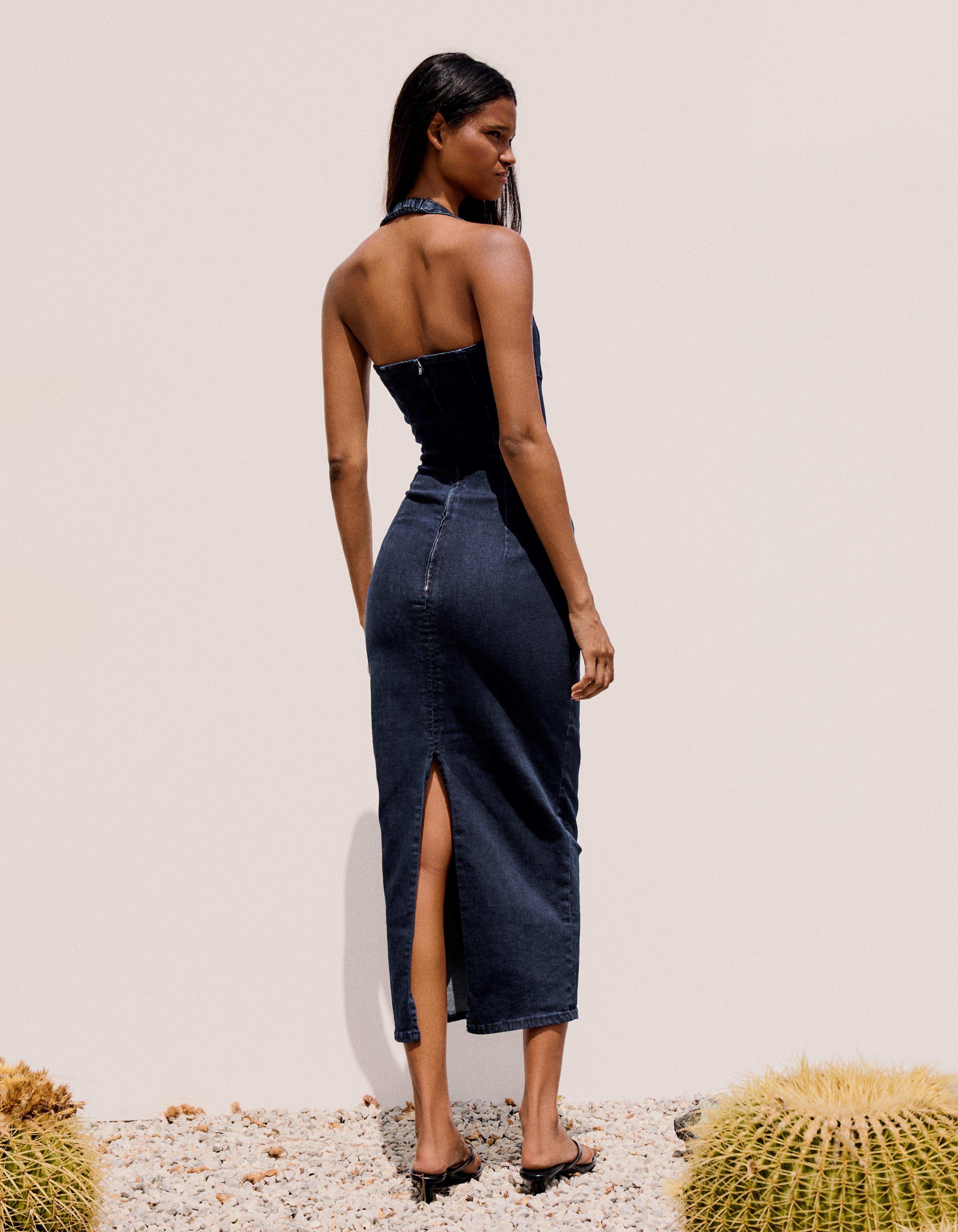 Denim midi dress — Navy