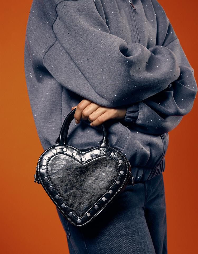 Leather effect heart bag with studs