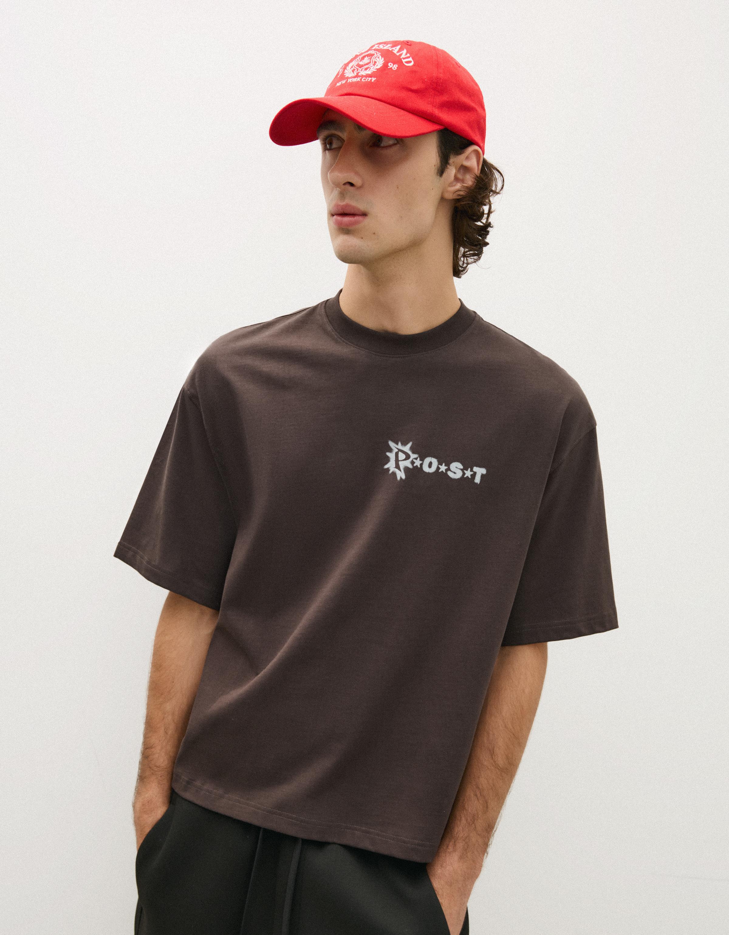 Short sleeve boxy print T-shirt — Grey