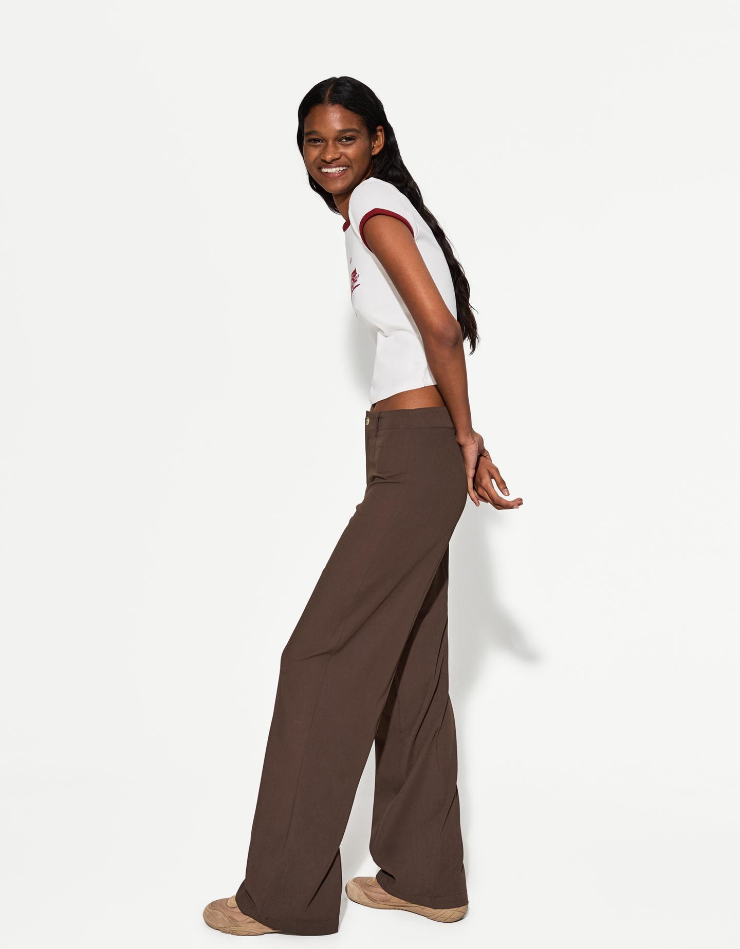 Bershka Wide-Leg-Hose Damen 32 Braun günstig online kaufen