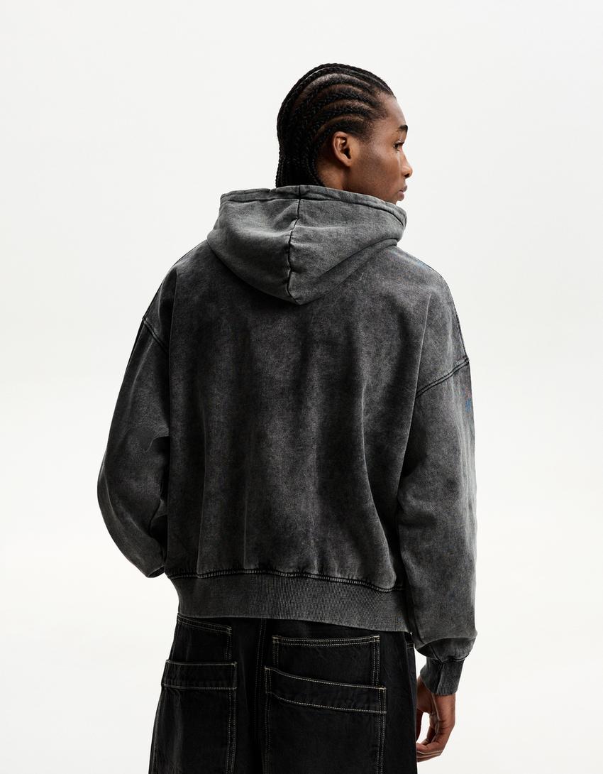 Sudadera capucha cremallera print-Gris-1