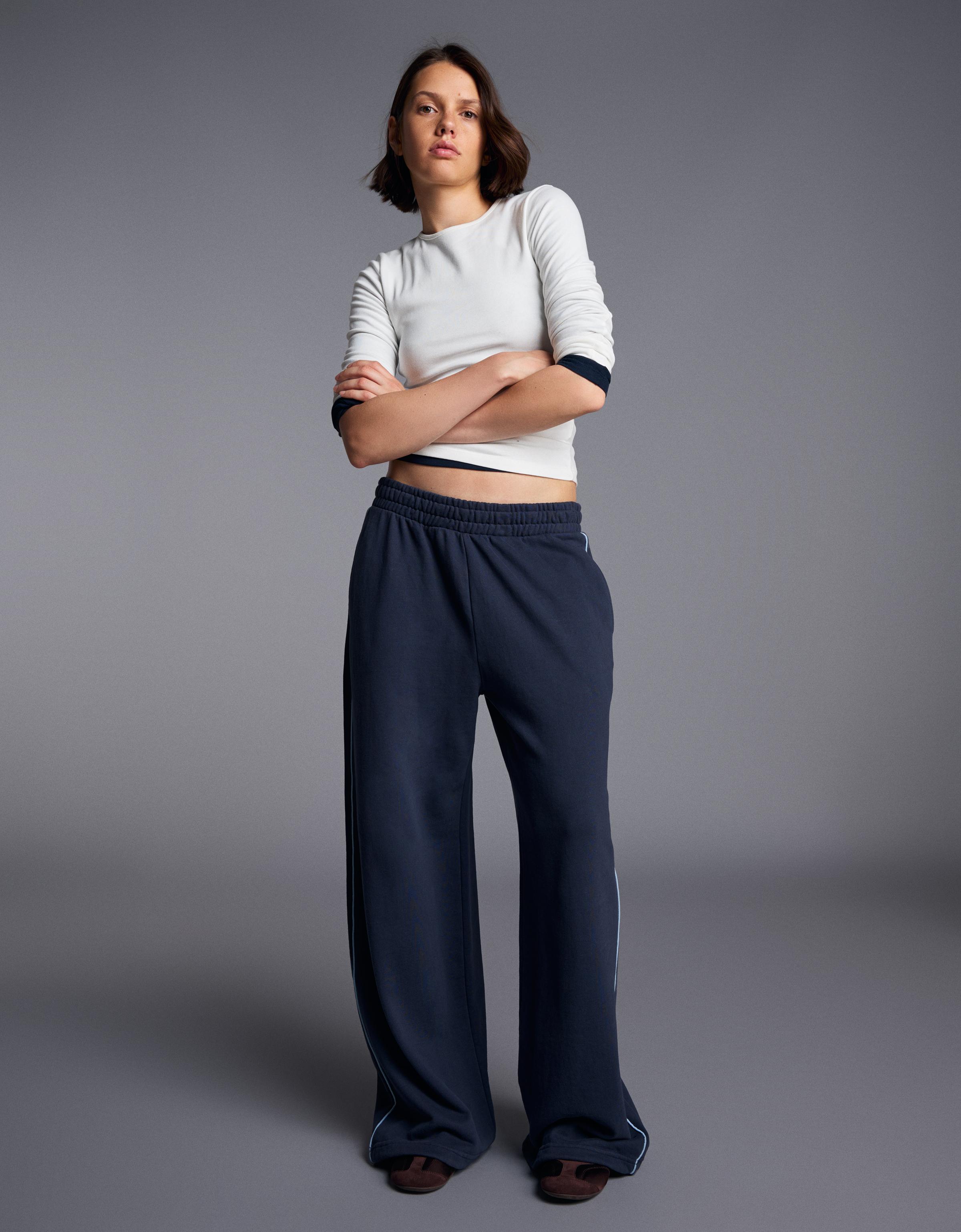Bershka Pantalón Felpa Jogger Mujer Marino