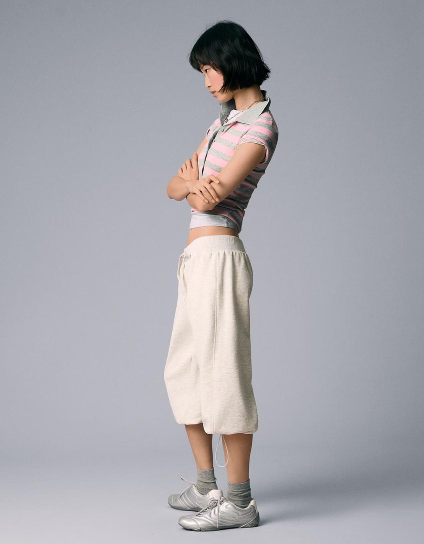 Striped short sleeve polo shirt-Pink