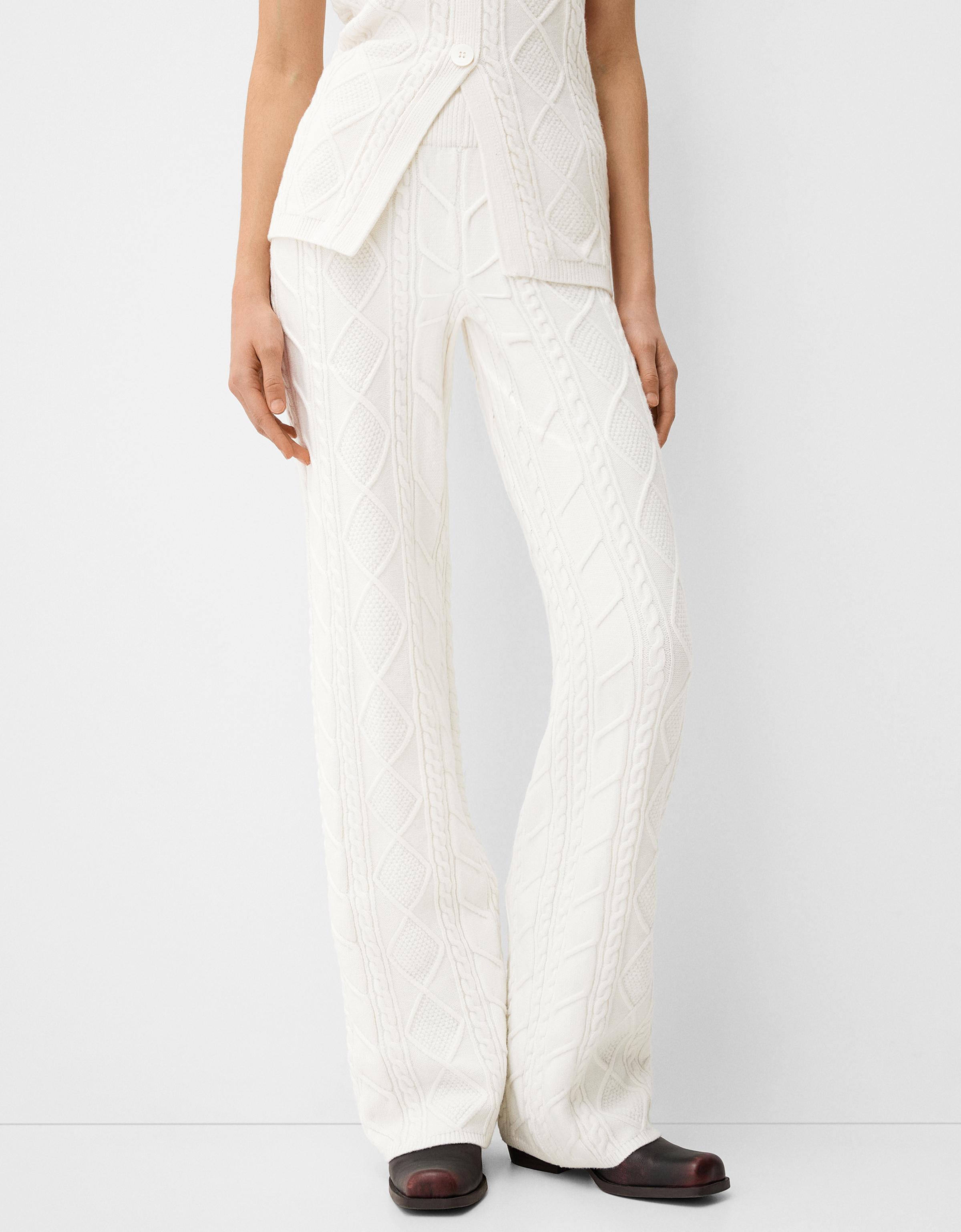 Bershka Straight-Fit-Hose Mit Flechtmuster Damen S Weiss