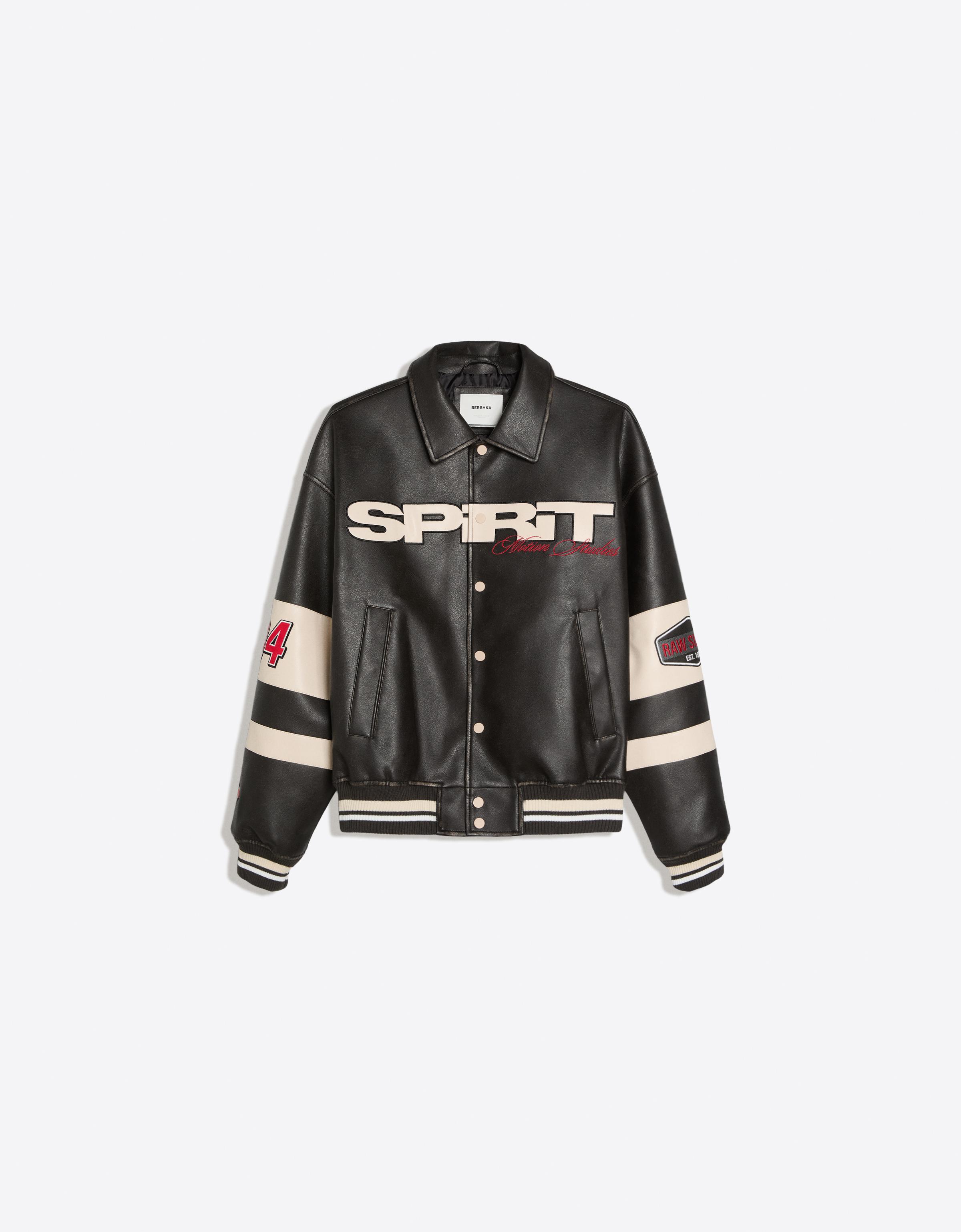Graphic leather effect jacket — Black