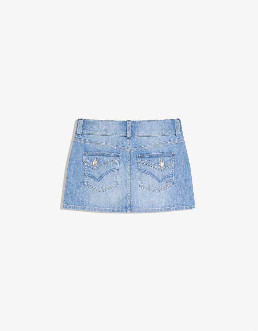 denim skorts-Light blue