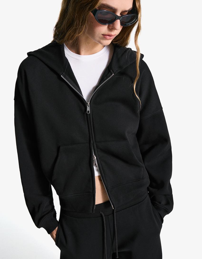 Oversized hoodie met rits-Zwart-0