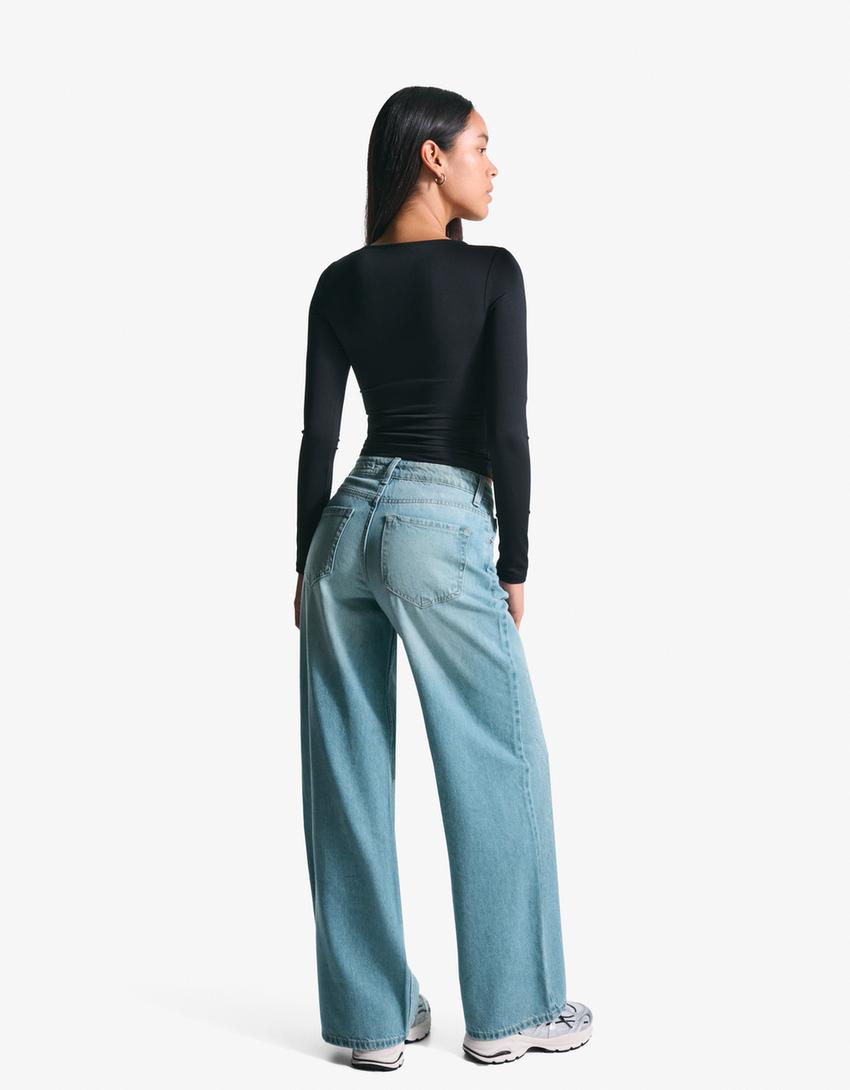 Blugi wide leg-Albastru deschis