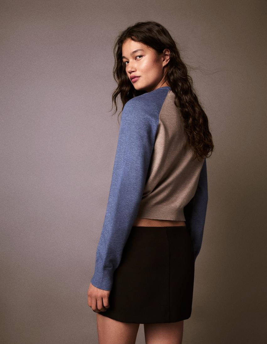 Pullover mit Rundausschnitt und Raglanärmeln-Braun