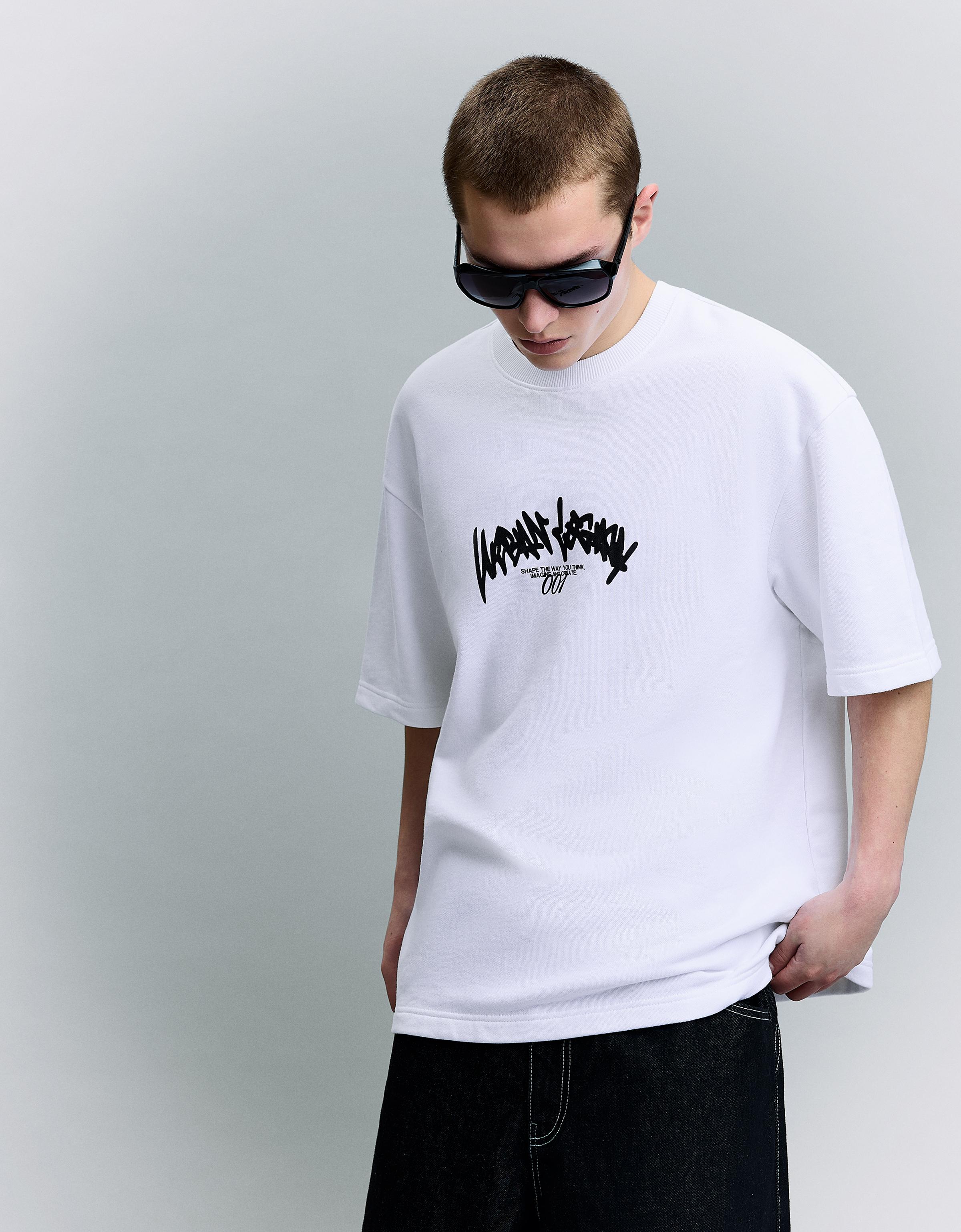 Camiseta Manga Corta Print Hombre S Blanco Roto