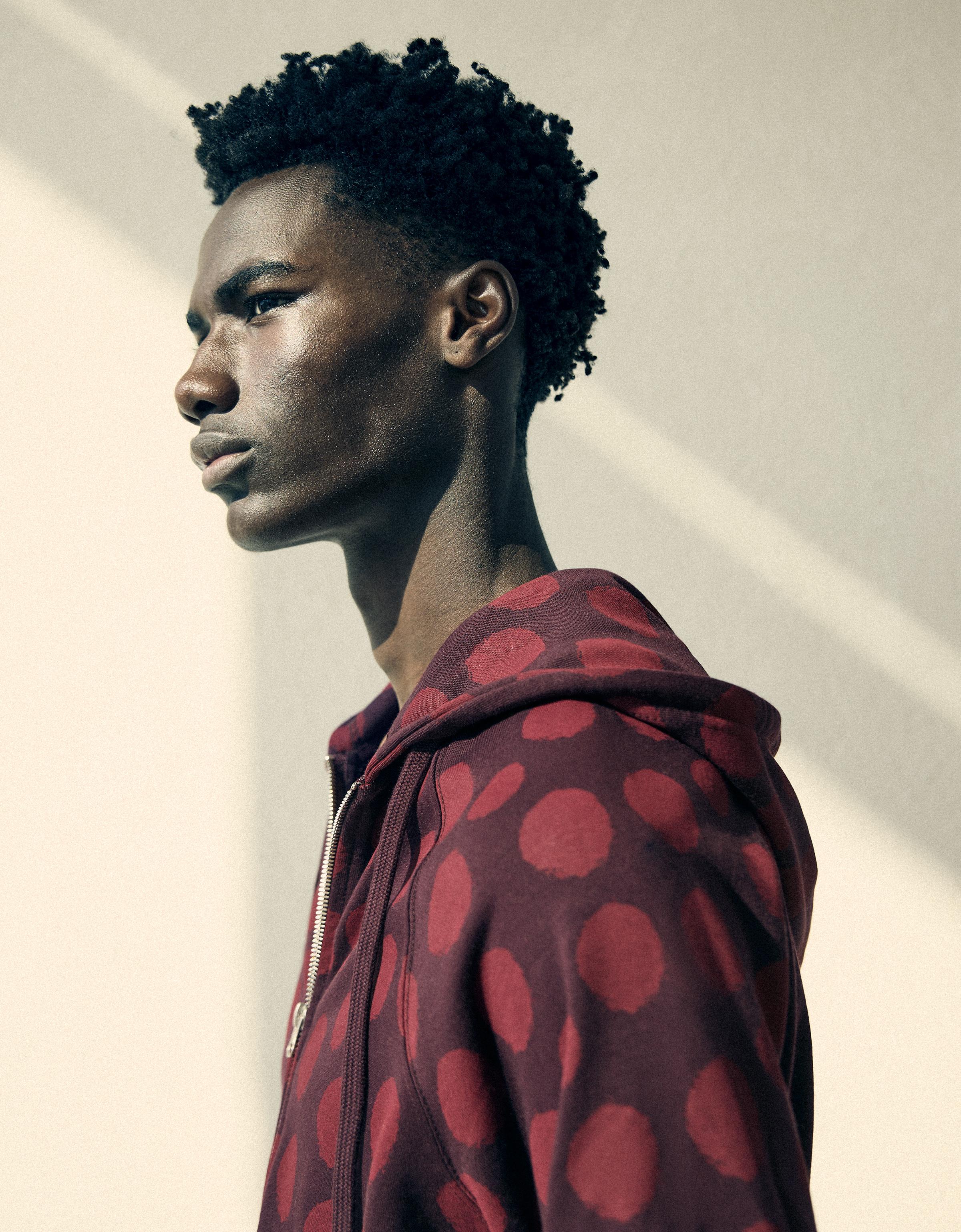 Hooded zip-up print sweatshirt — Burgundy