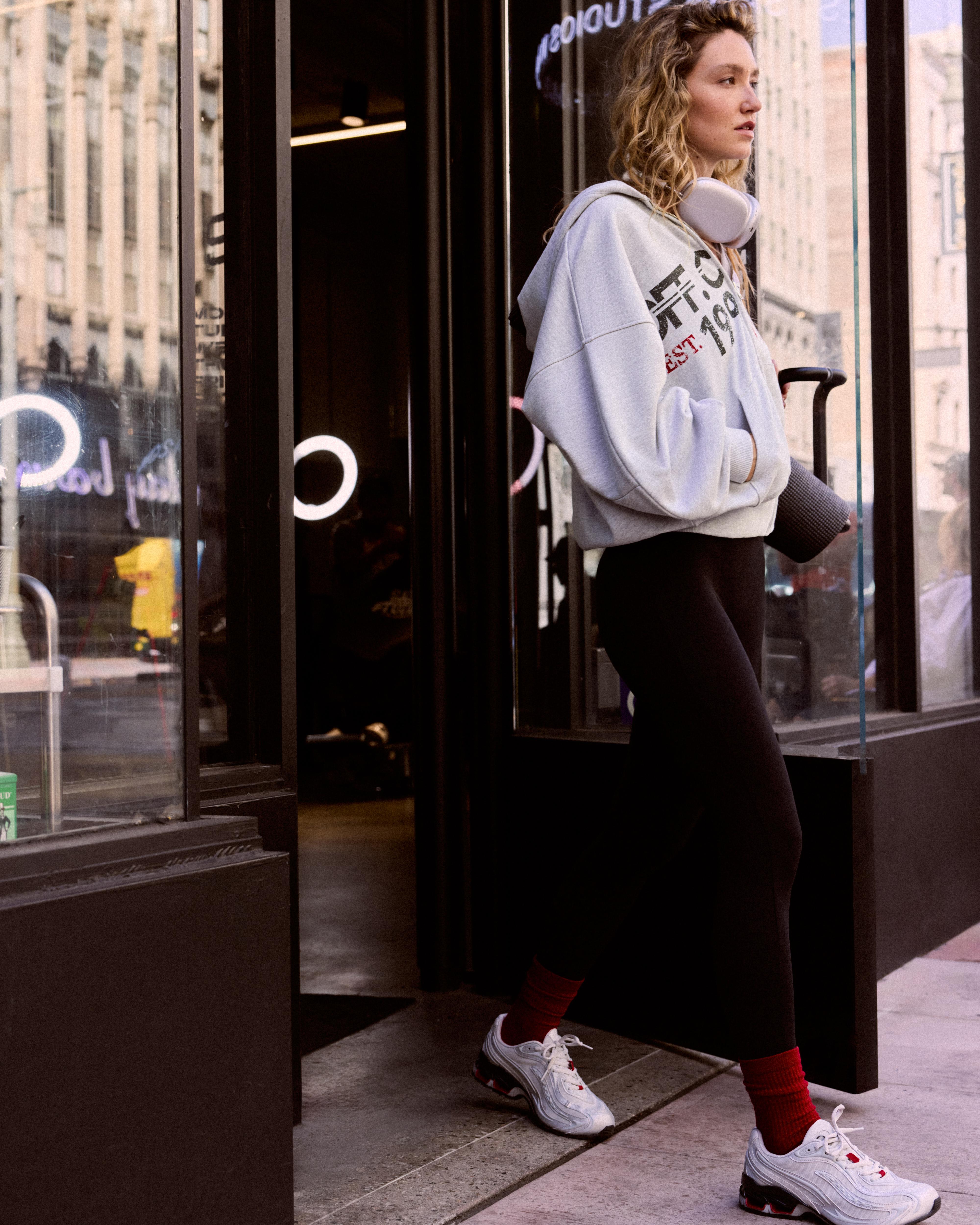 Oversize zip-up hooded sweatshirt with print — Mixed gray