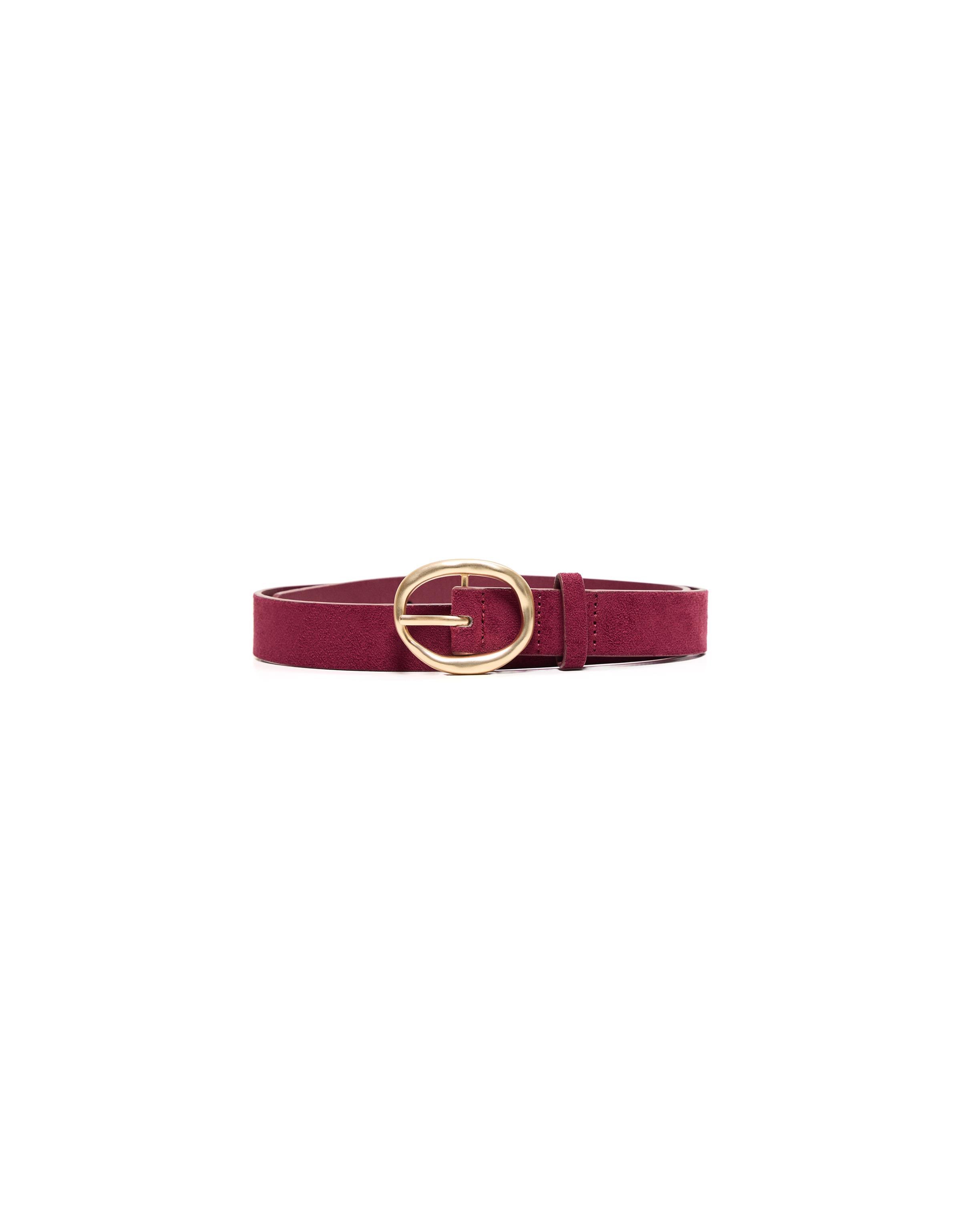 Leather effect belt with buckle — Burgundy