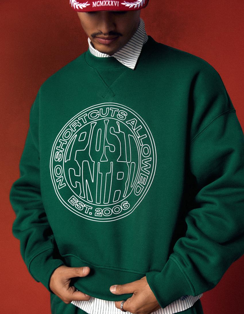 Sudadera cuello redondo print-Verde