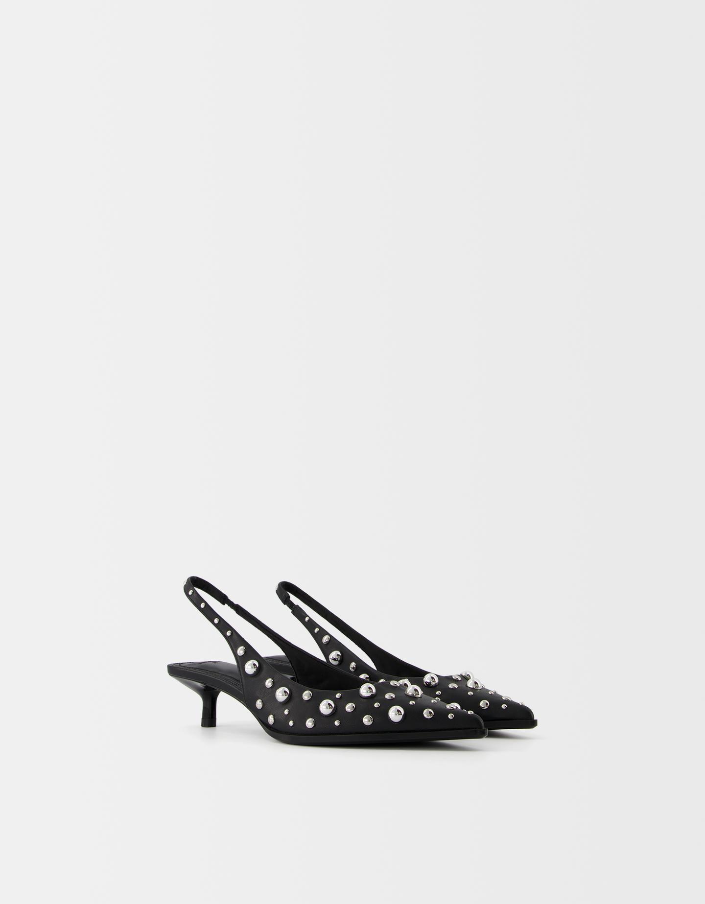 Bershka Zapato Tacón Kitten Tachas Mujer 39 Negro