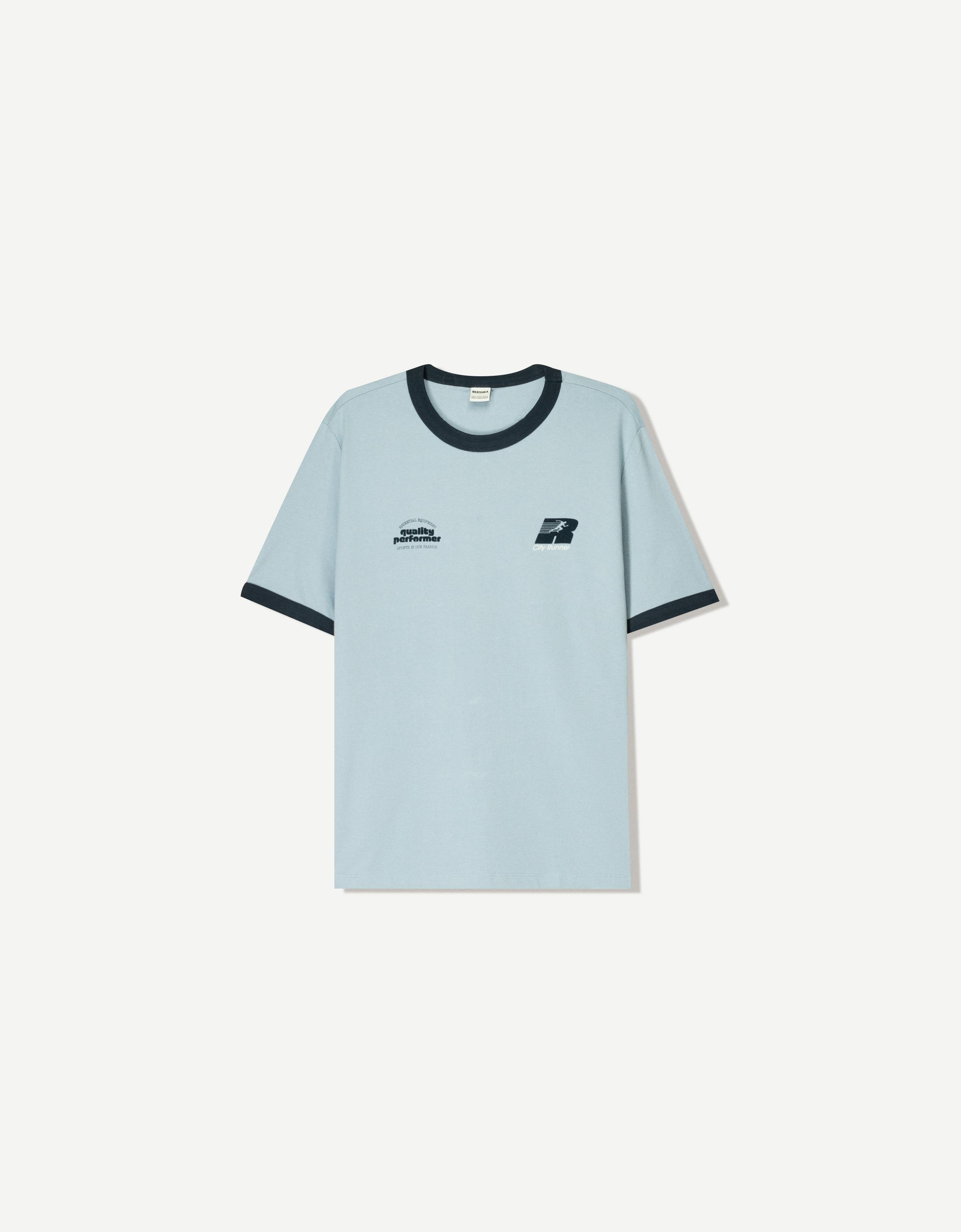 【BERSHKA】Contrasting Ribbed Trims T-Shirts ベルシュカ Short sleeve T-shirt with contrasting ribbed trims - T