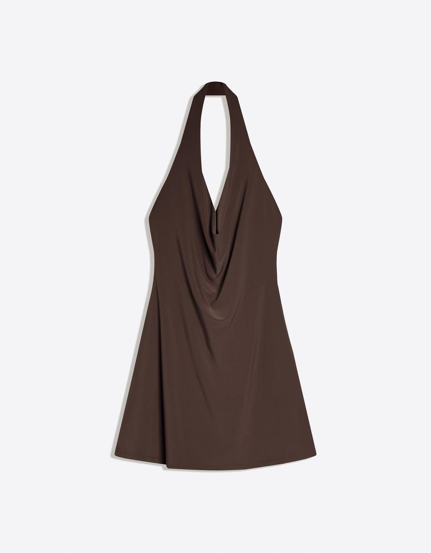 Sukienka mini typu halter-Brązowy