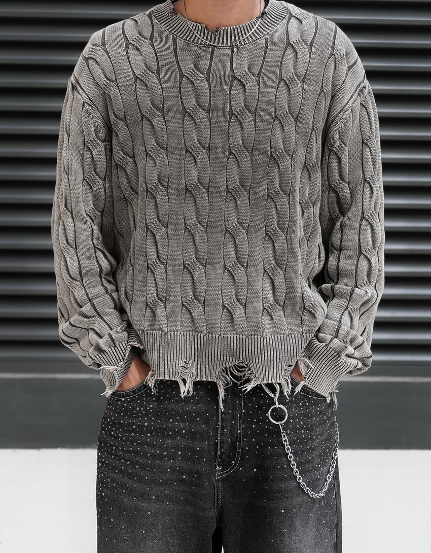 Cableknit sweater-Grey