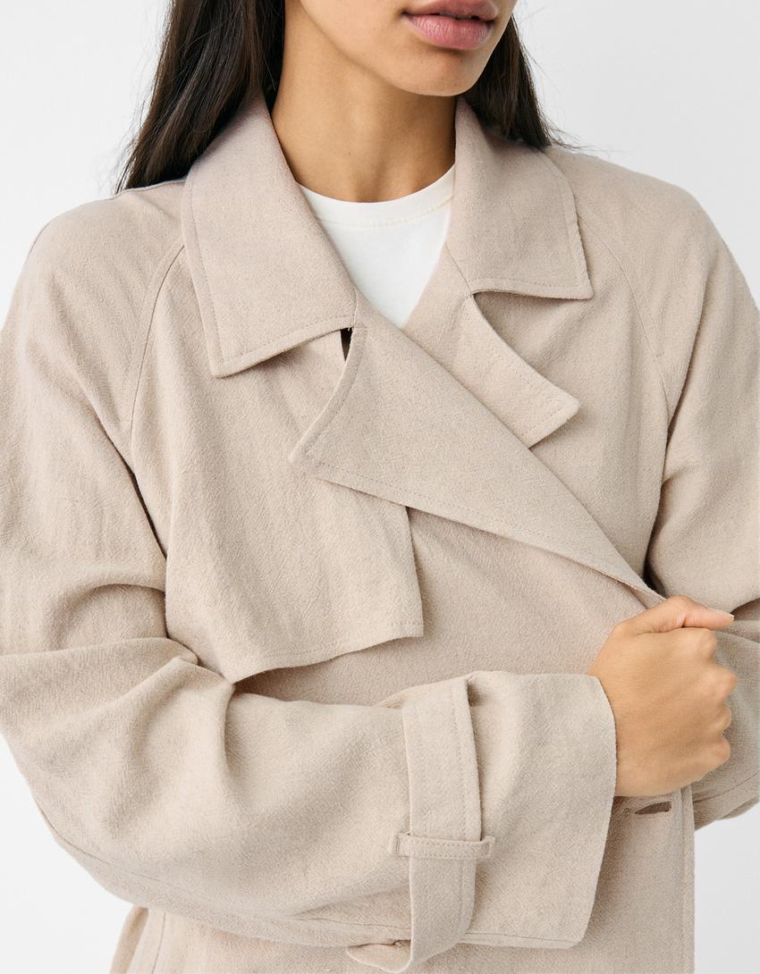 Sobretudo trench com linho-Bege-5