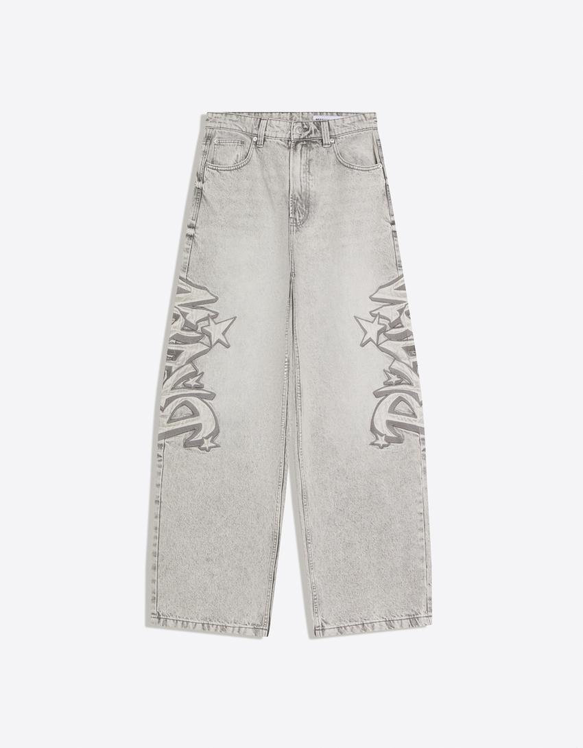 Super baggy patch jeans-Grey
