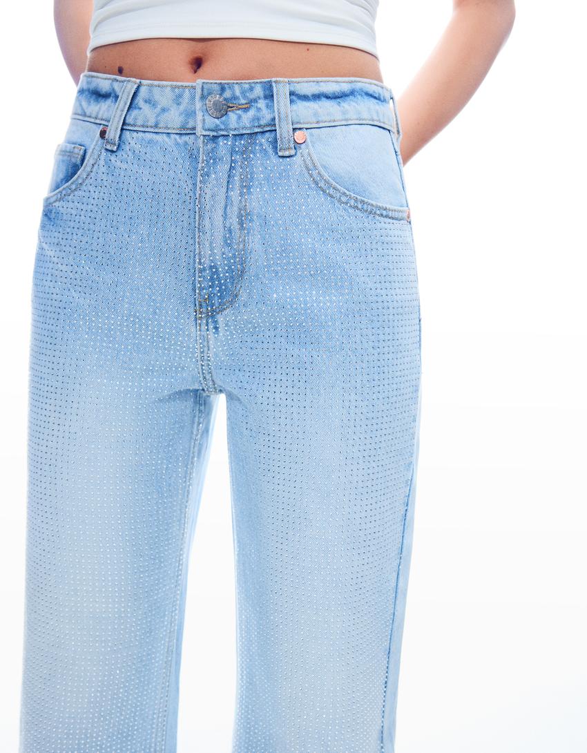 Shimmery straight-leg cropped jeans-Light blue-2