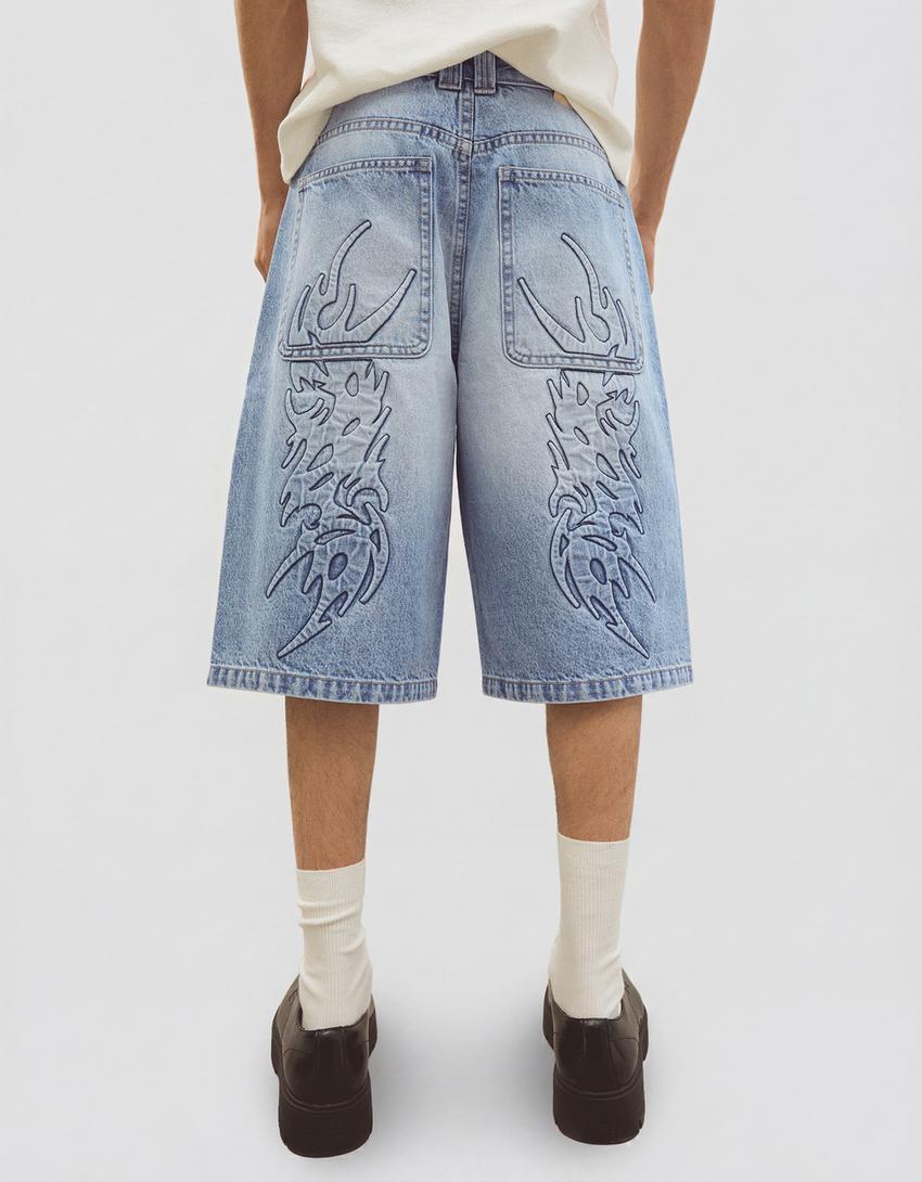 Bermuda en jean baggy fit-Bleu clair